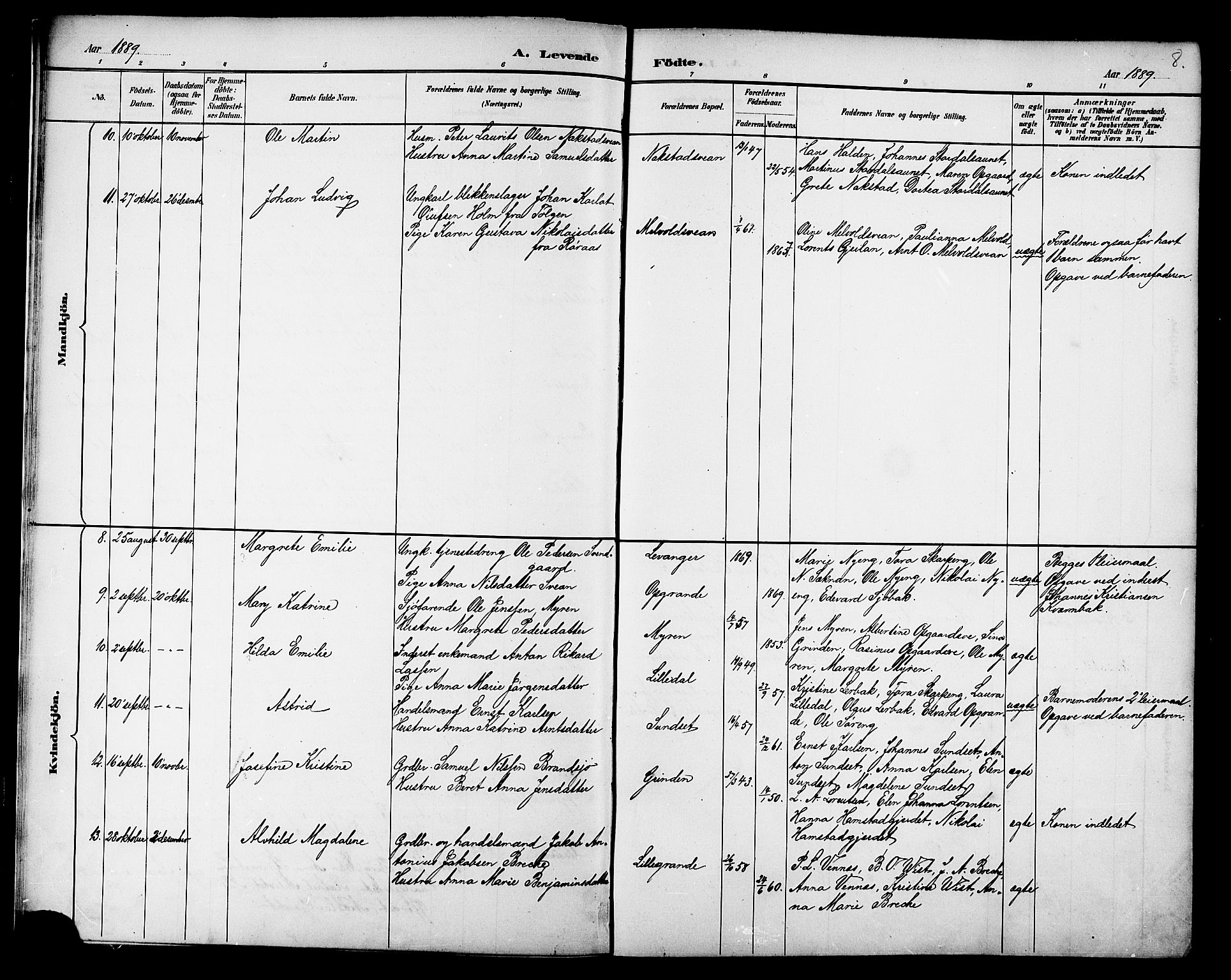 Ministerialprotokoller, klokkerbøker og fødselsregistre - Nord-Trøndelag, AV/SAT-A-1458/733/L0327: Parish register (copy) no. 733C02, 1888-1918, p. 8