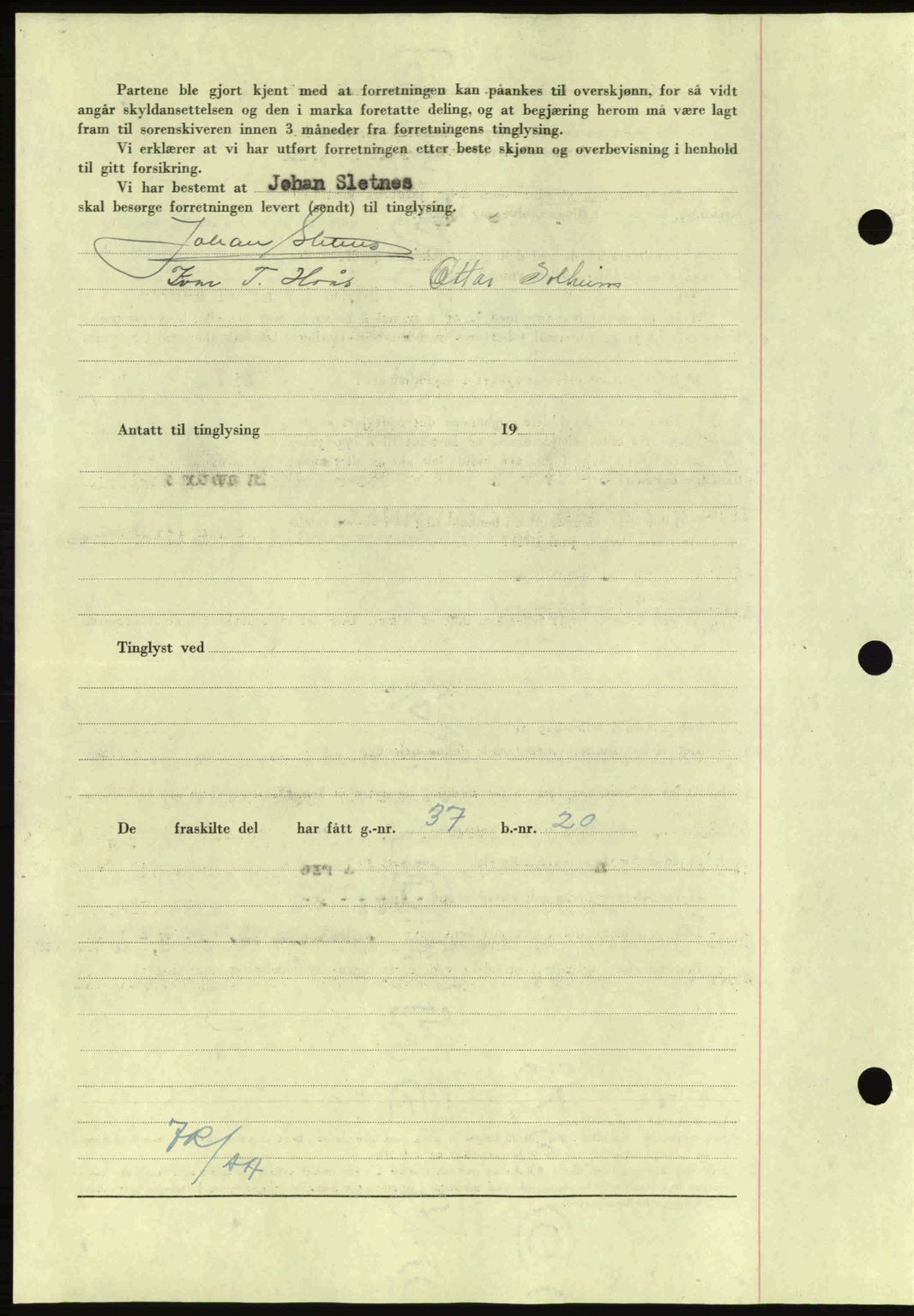 Nordmøre sorenskriveri, AV/SAT-A-4132/1/2/2Ca: Mortgage book no. A100a, 1945-1945, Diary no: : 1373/1945