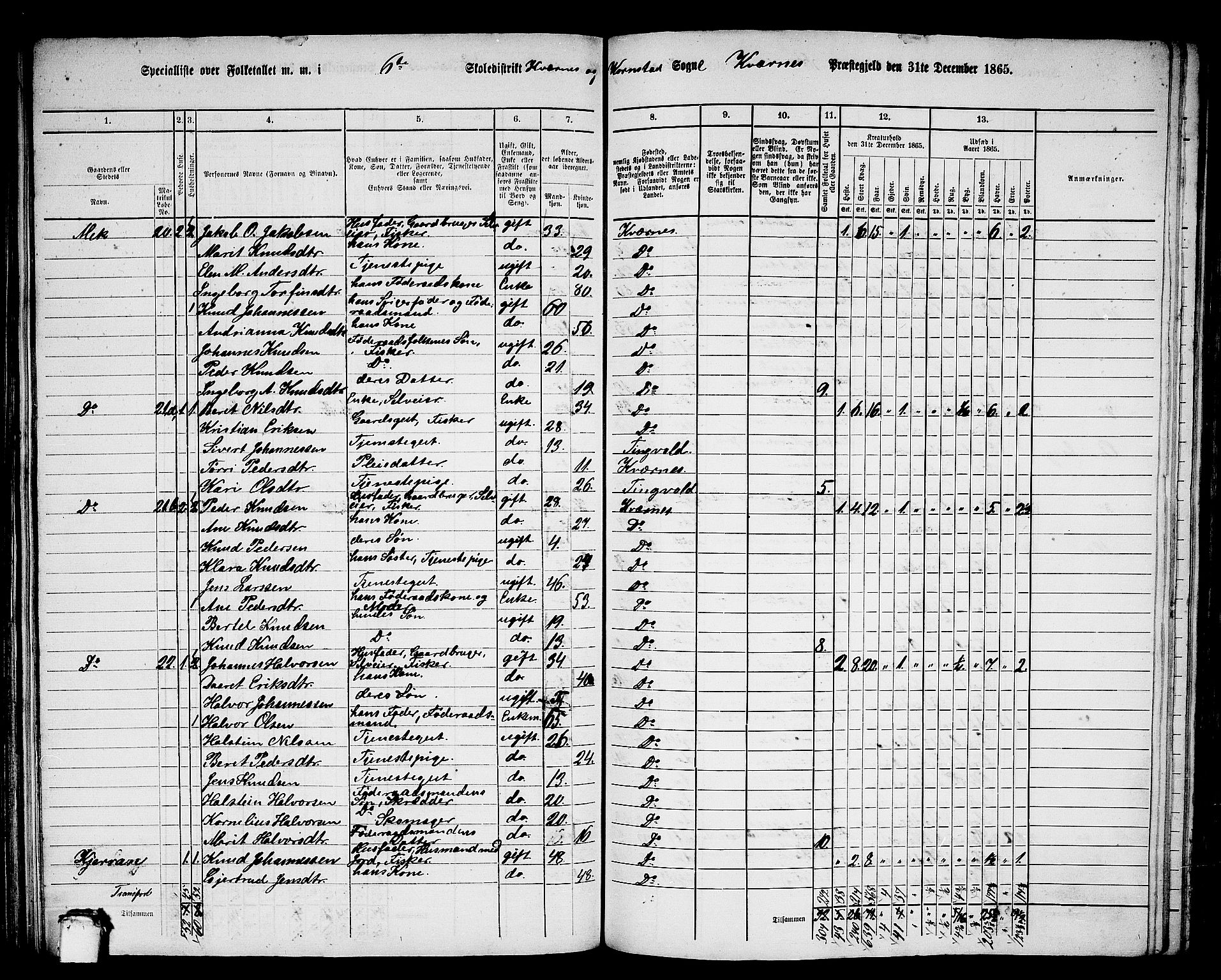 RA, 1865 census for Kvernes, 1865, p. 115