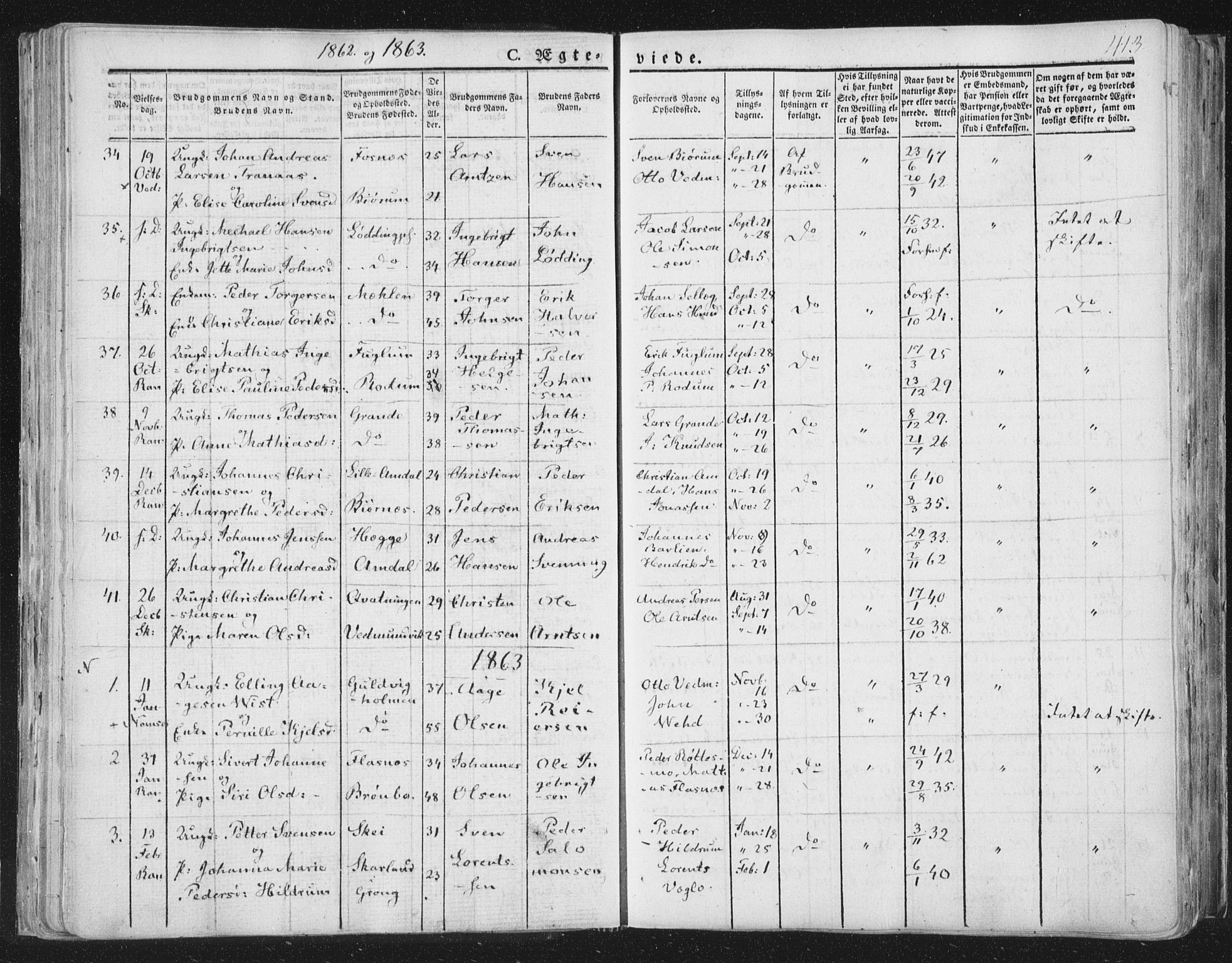 Ministerialprotokoller, klokkerbøker og fødselsregistre - Nord-Trøndelag, AV/SAT-A-1458/764/L0552: Parish register (official) no. 764A07b, 1824-1865, p. 413