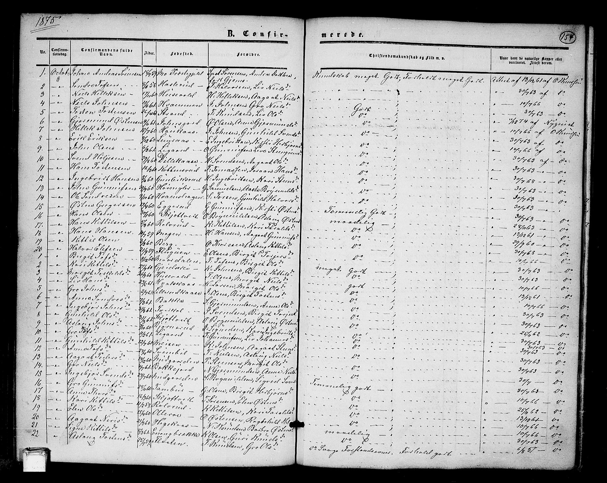 Tinn kirkebøker, SAKO/A-308/G/Ga/L0002: Parish register (copy) no. I 2, 1851-1883, p. 154