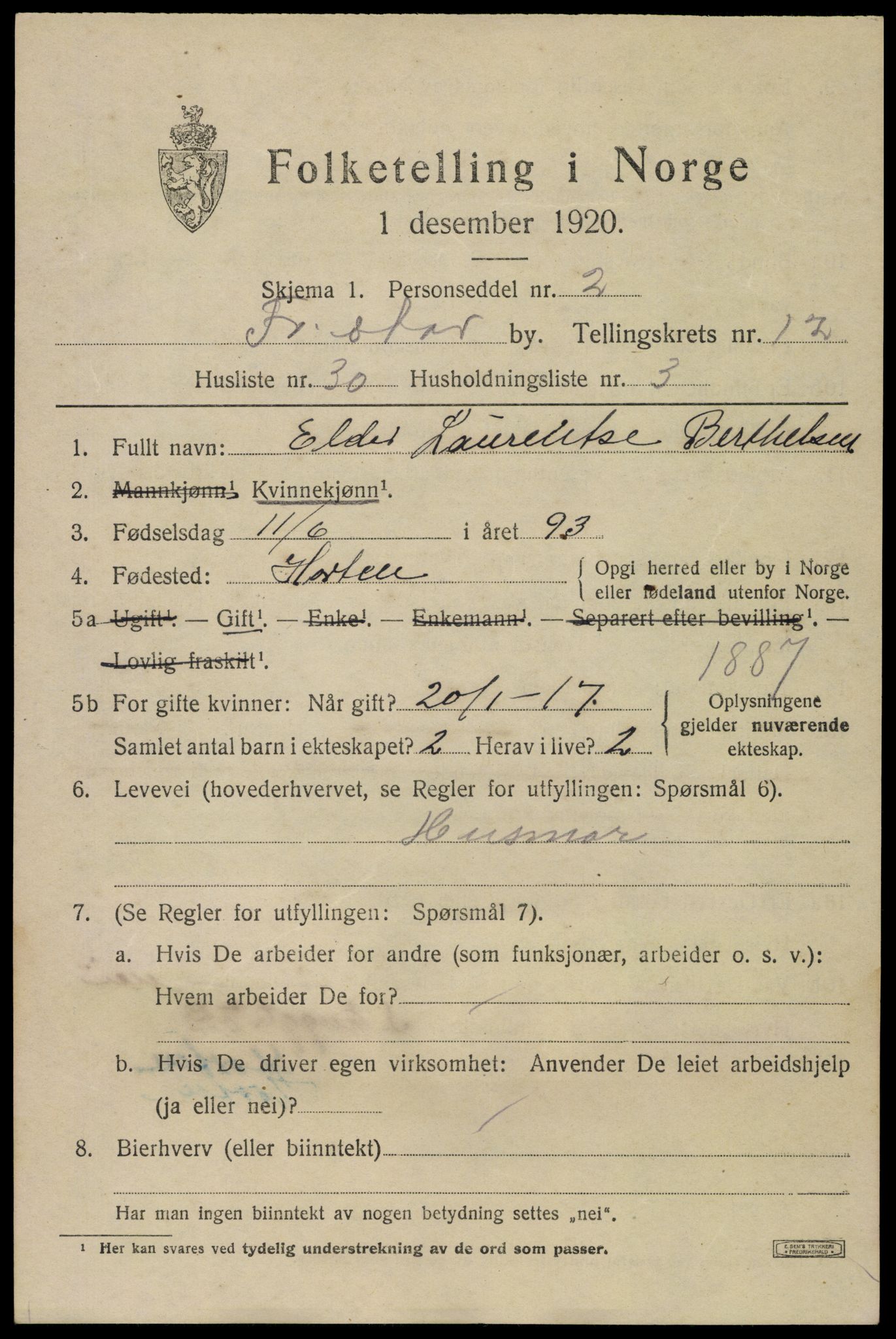 SAO, 1920 census for Fredrikstad, 1920, p. 31061