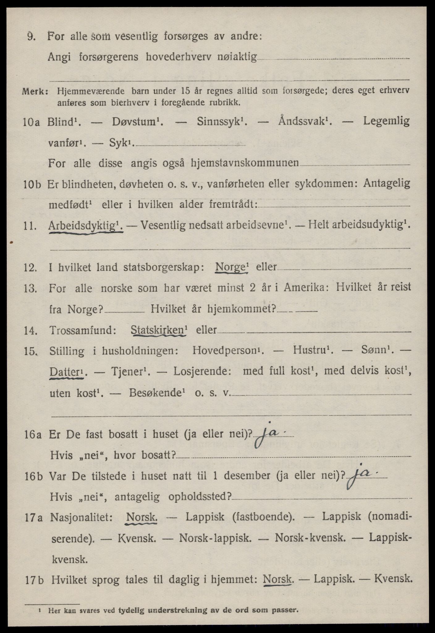 SAT, 1920 census for Agdenes, 1920, p. 2482