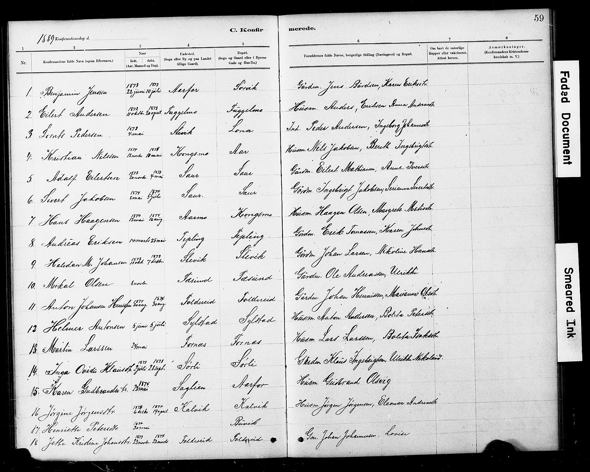 Ministerialprotokoller, klokkerbøker og fødselsregistre - Nord-Trøndelag, SAT/A-1458/783/L0661: Parish register (copy) no. 783C01, 1878-1893, p. 59