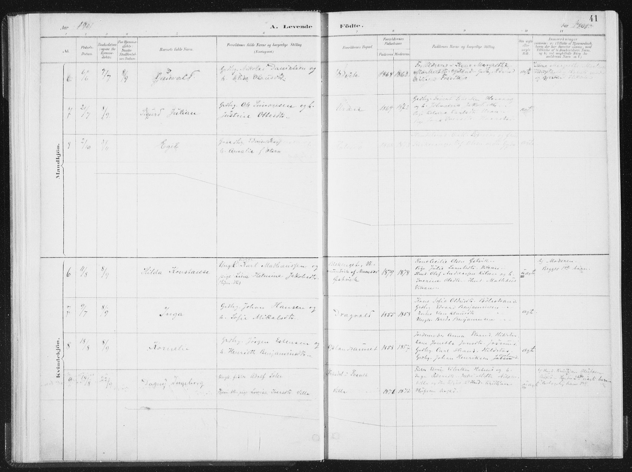 Ministerialprotokoller, klokkerbøker og fødselsregistre - Nord-Trøndelag, SAT/A-1458/771/L0597: Parish register (official) no. 771A04, 1885-1910, p. 41