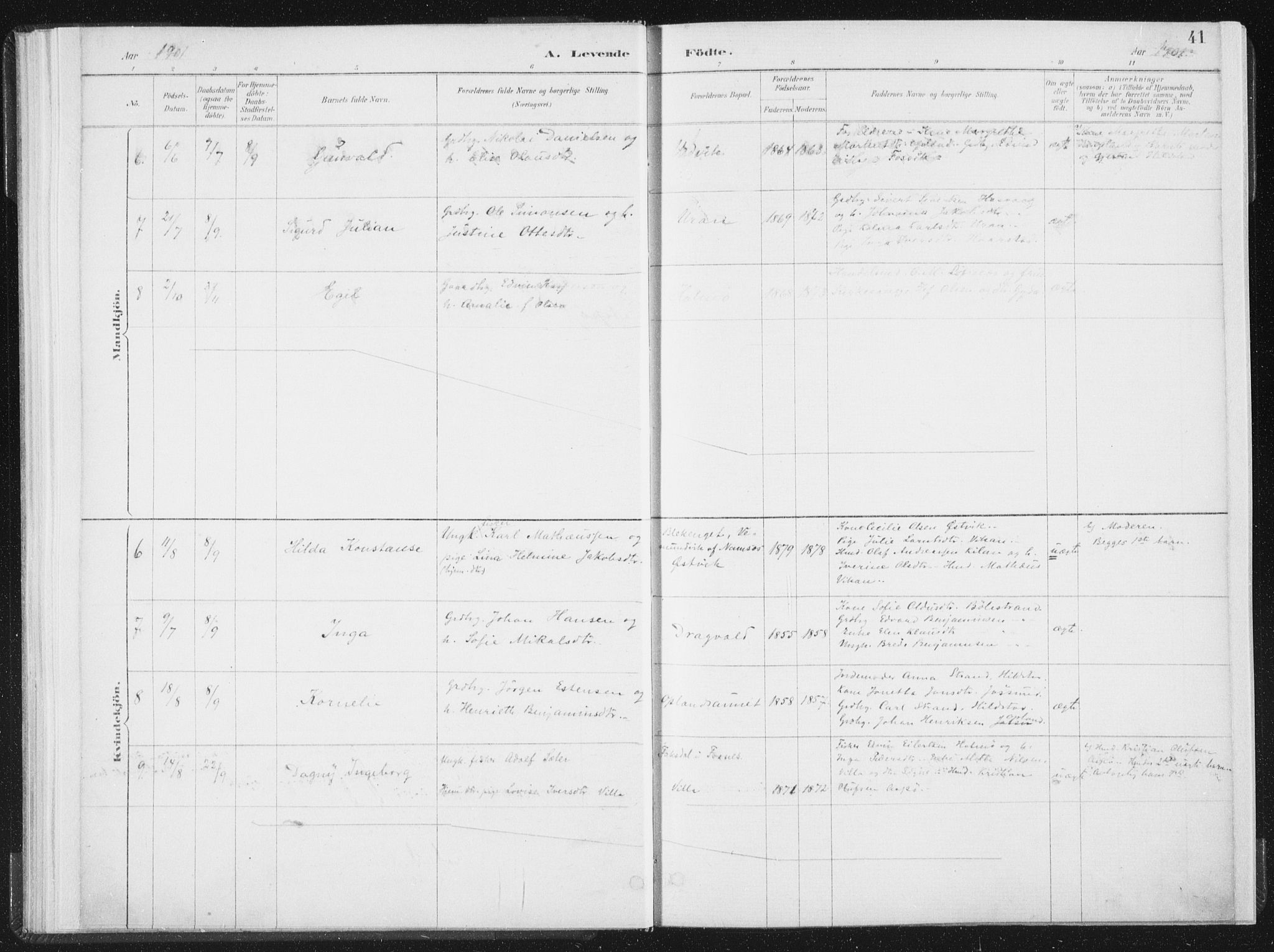 Ministerialprotokoller, klokkerbøker og fødselsregistre - Nord-Trøndelag, AV/SAT-A-1458/771/L0597: Parish register (official) no. 771A04, 1885-1910, p. 41