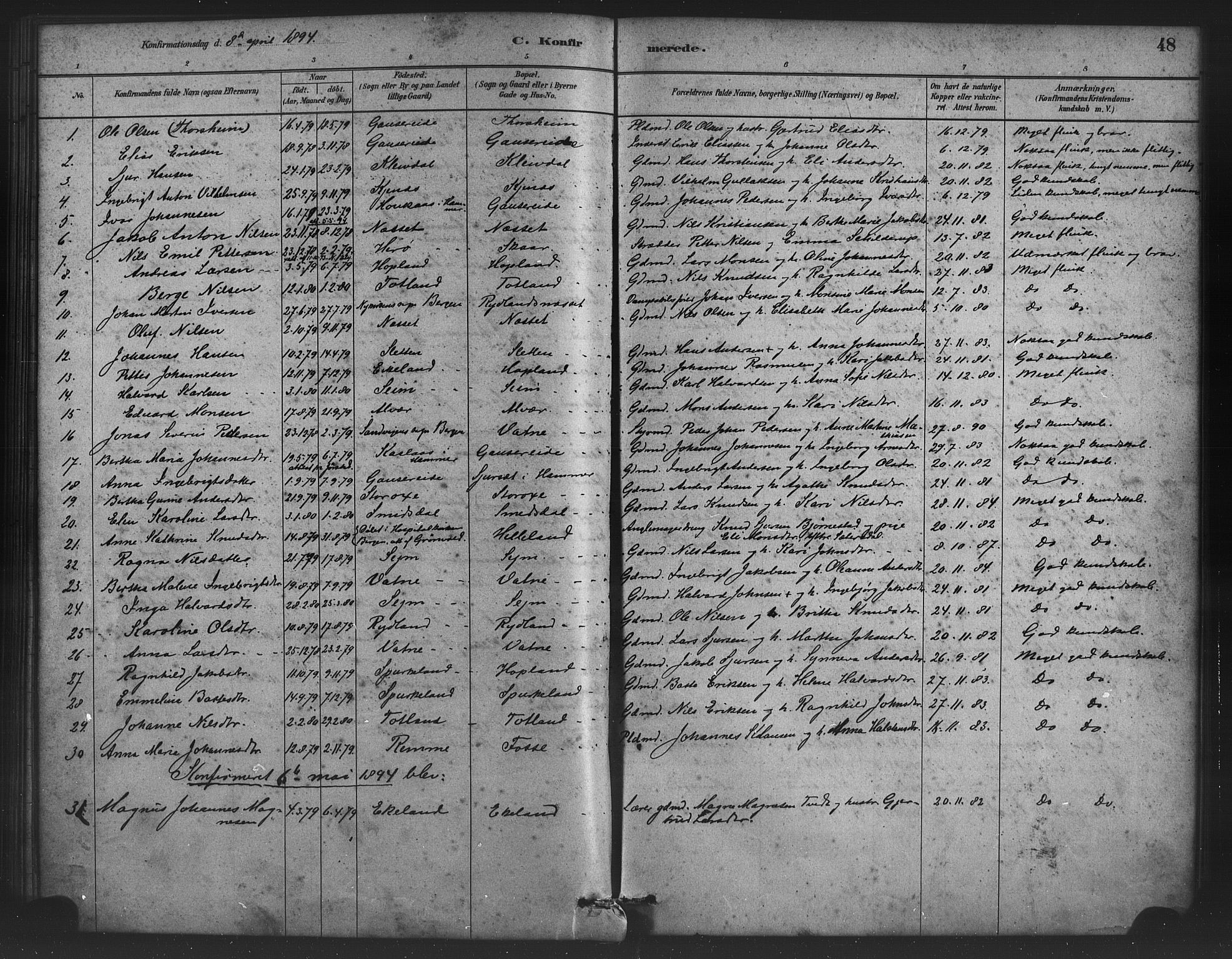 Alversund Sokneprestembete, SAB/A-73901/H/Ha/Haa/Haad/L0001: Parish register (official) no. D 1, 1880-1898, p. 48