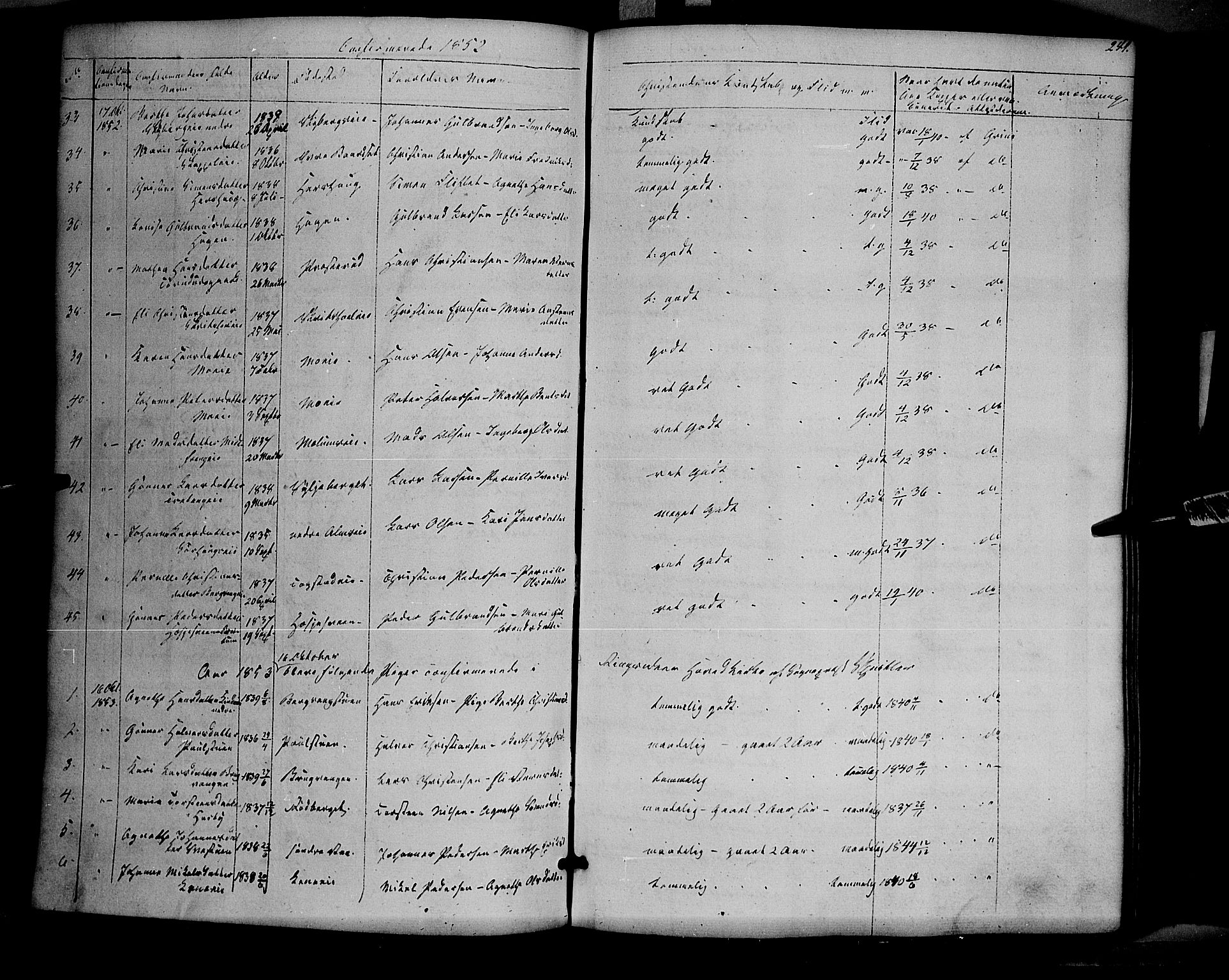 Ringsaker prestekontor, AV/SAH-PREST-014/K/Ka/L0009: Parish register (official) no. 9, 1850-1860, p. 241