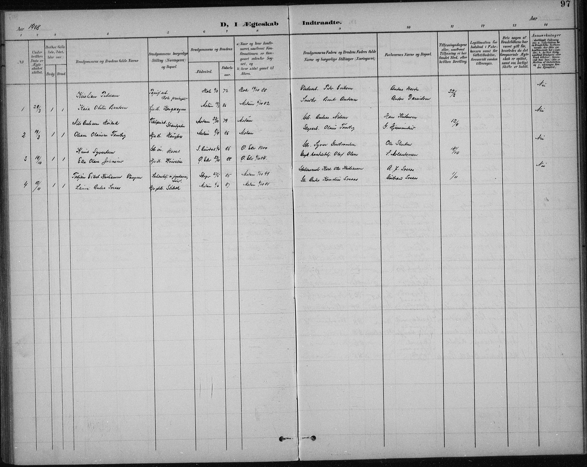 Modum kirkebøker, AV/SAKO-A-234/F/Fa/L0017: Parish register (official) no. 17, 1900-1915, p. 97