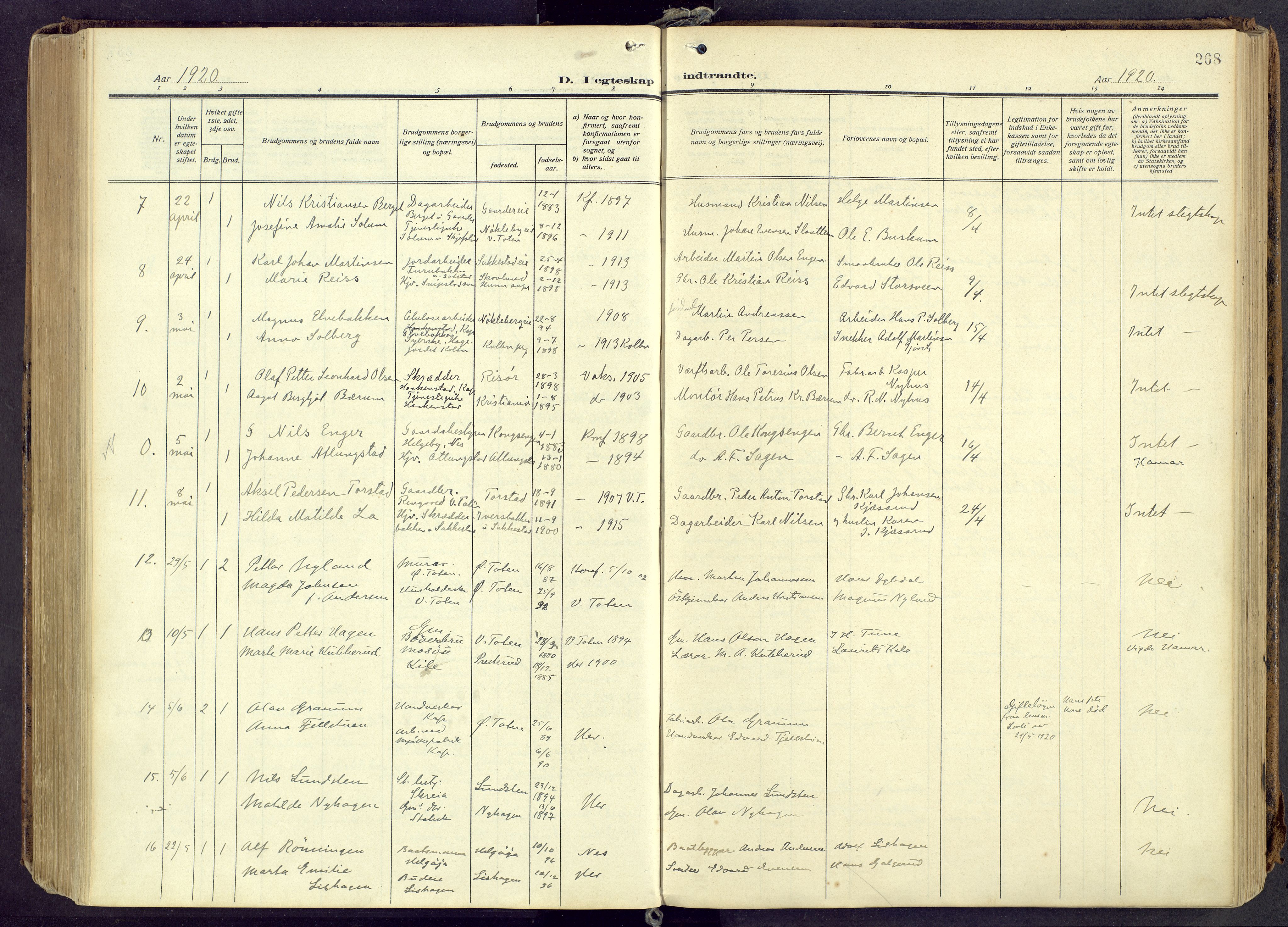 Østre Toten prestekontor, AV/SAH-PREST-104/H/Ha/Haa/L0010: Parish register (official) no. 10, 1910-1920, p. 268