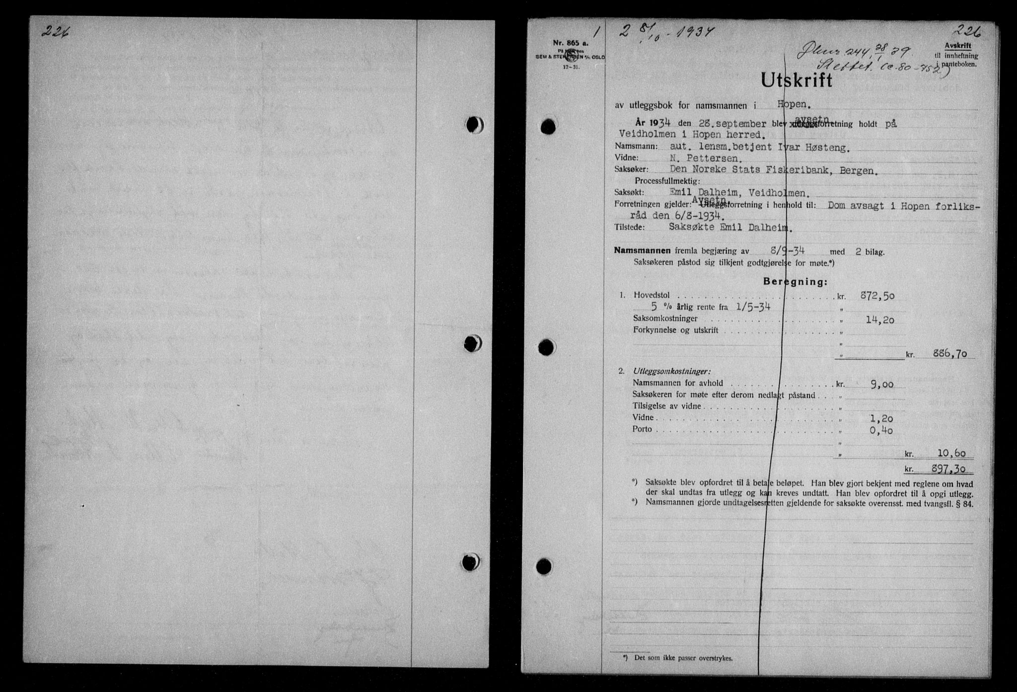 Nordmøre sorenskriveri, AV/SAT-A-4132/1/2/2Ca/L0082: Mortgage book no. 72, 1934-1934, Deed date: 08.10.1934