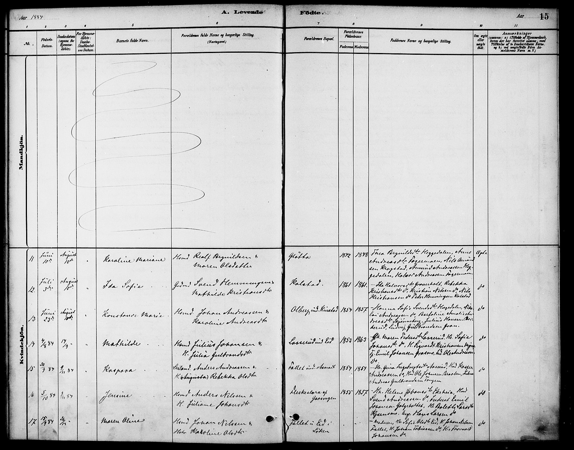 Høland prestekontor Kirkebøker, SAO/A-10346a/F/Fc/L0001: Parish register (official) no. III 1, 1880-1897, p. 15