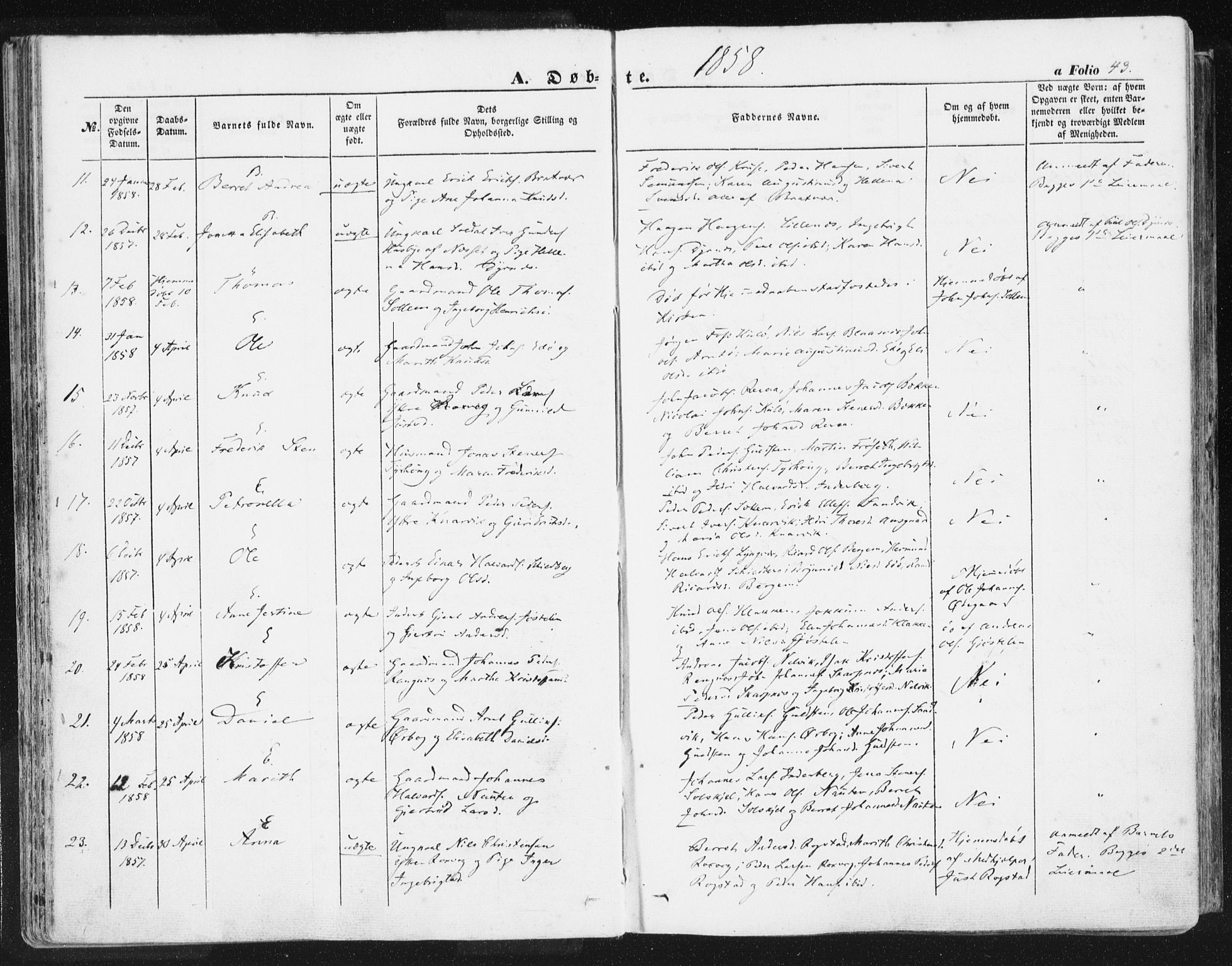 Ministerialprotokoller, klokkerbøker og fødselsregistre - Møre og Romsdal, AV/SAT-A-1454/581/L0937: Parish register (official) no. 581A05, 1853-1872, p. 43