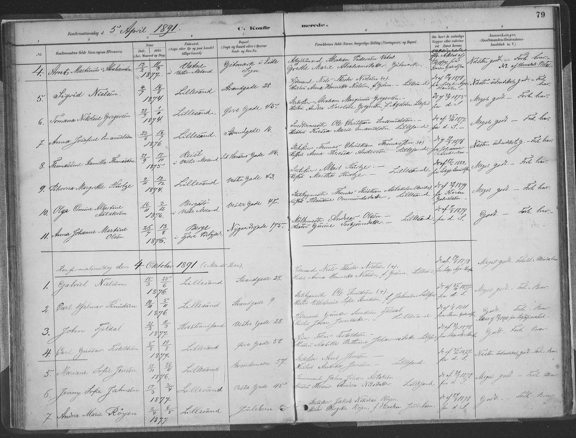 Vestre Moland sokneprestkontor, SAK/1111-0046/F/Fa/Faa/L0001: Parish register (official) no. A 1, 1884-1899, p. 79