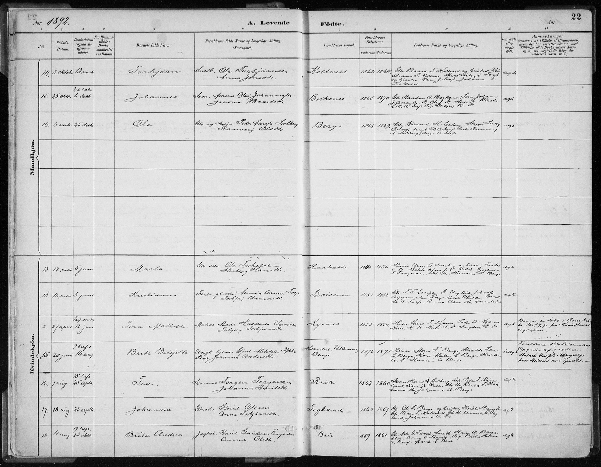 Strandebarm sokneprestembete, AV/SAB-A-78401/H/Haa: Parish register (official) no. B  1, 1886-1908, p. 22