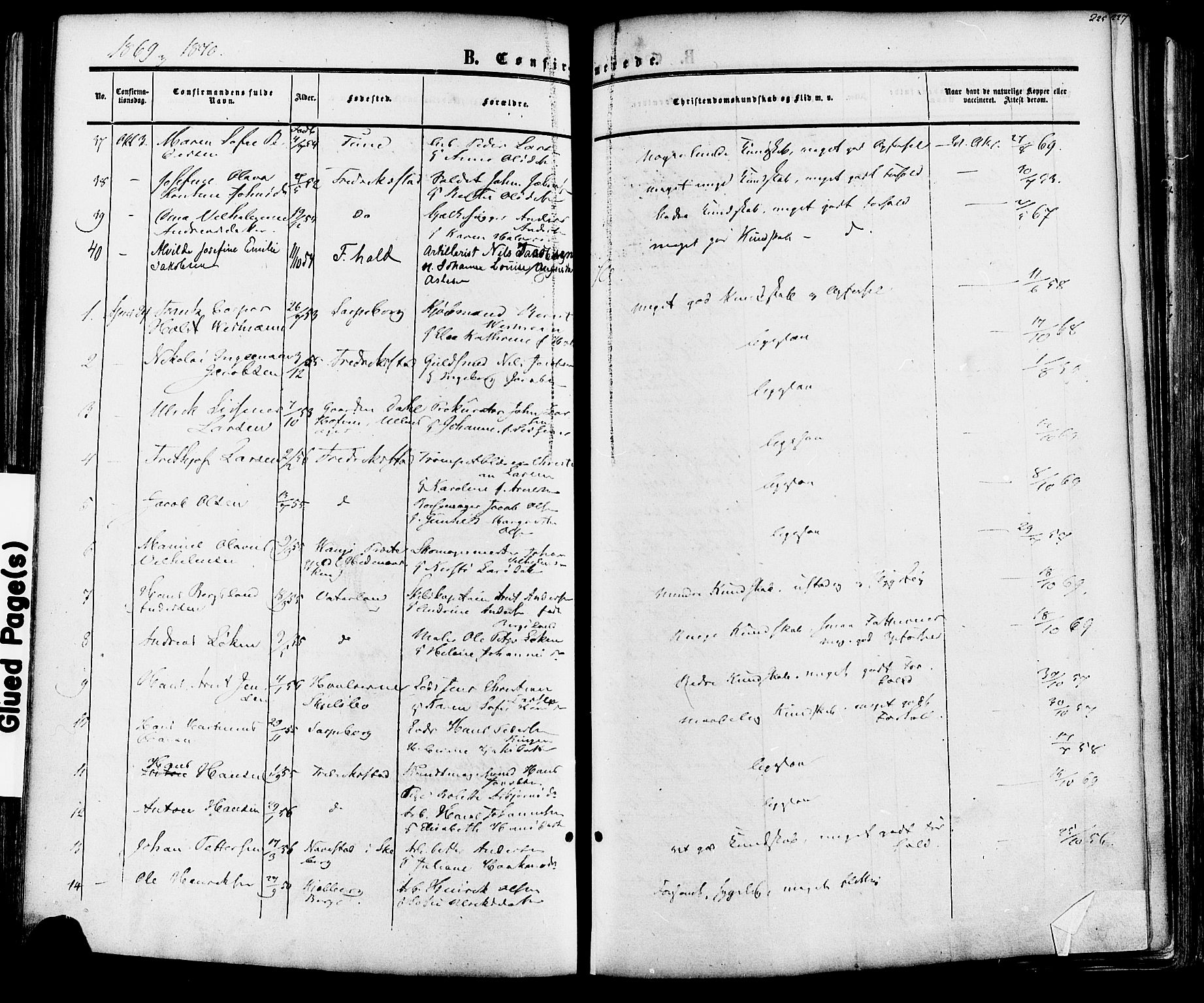 Fredrikstad prestekontor Kirkebøker, AV/SAO-A-11082/F/Fa/L0006: Parish register (official) no. 6, 1857-1878, p. 225