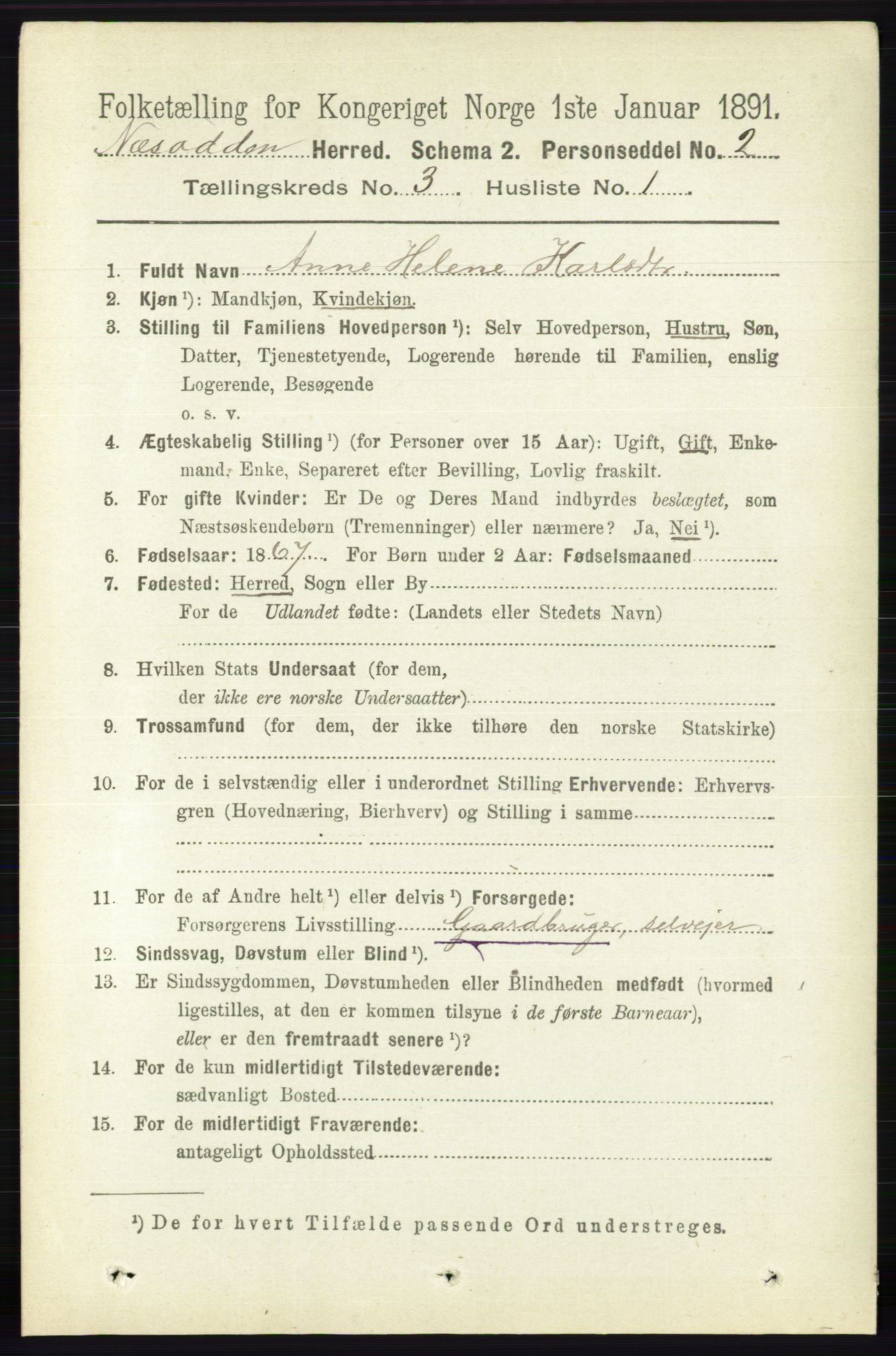 RA, 1891 census for 0216 Nesodden, 1891, p. 1064