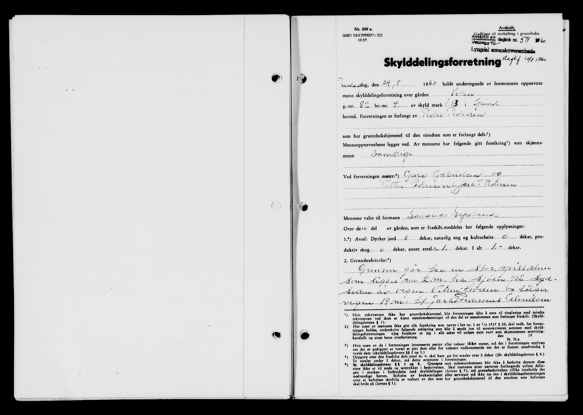 Lyngdal sorenskriveri, AV/SAK-1221-0004/G/Gb/L0680: Mortgage book no. A XXVI, 1960-1960, Diary no: : 571/1960