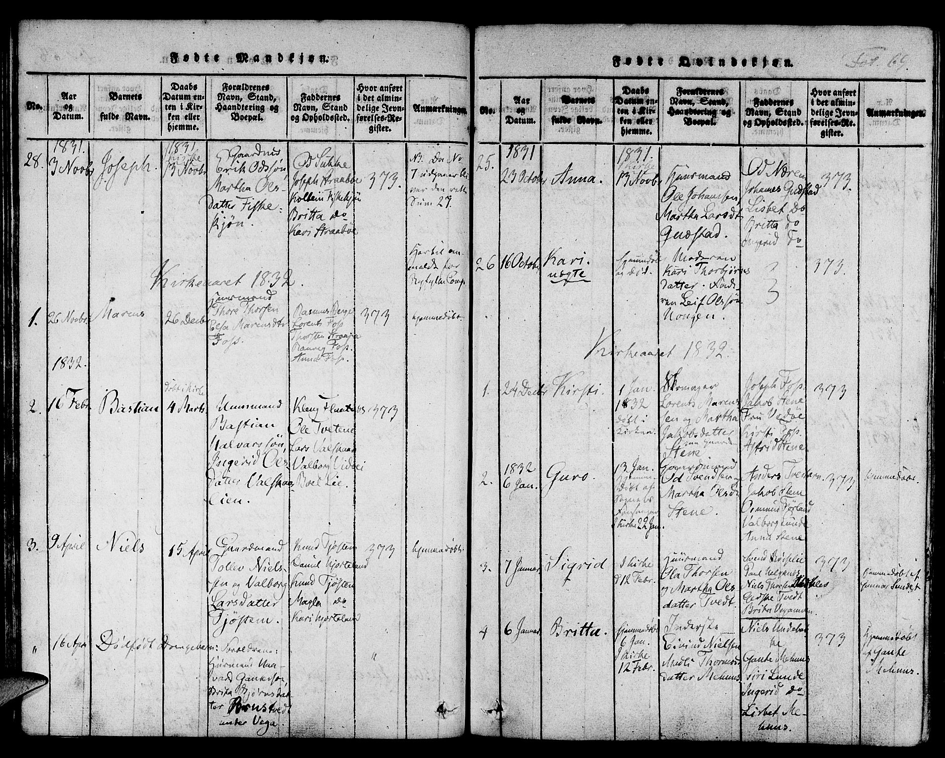 Suldal sokneprestkontor, SAST/A-101845/01/IV/L0006: Parish register (official) no. A 6, 1816-1836, p. 69