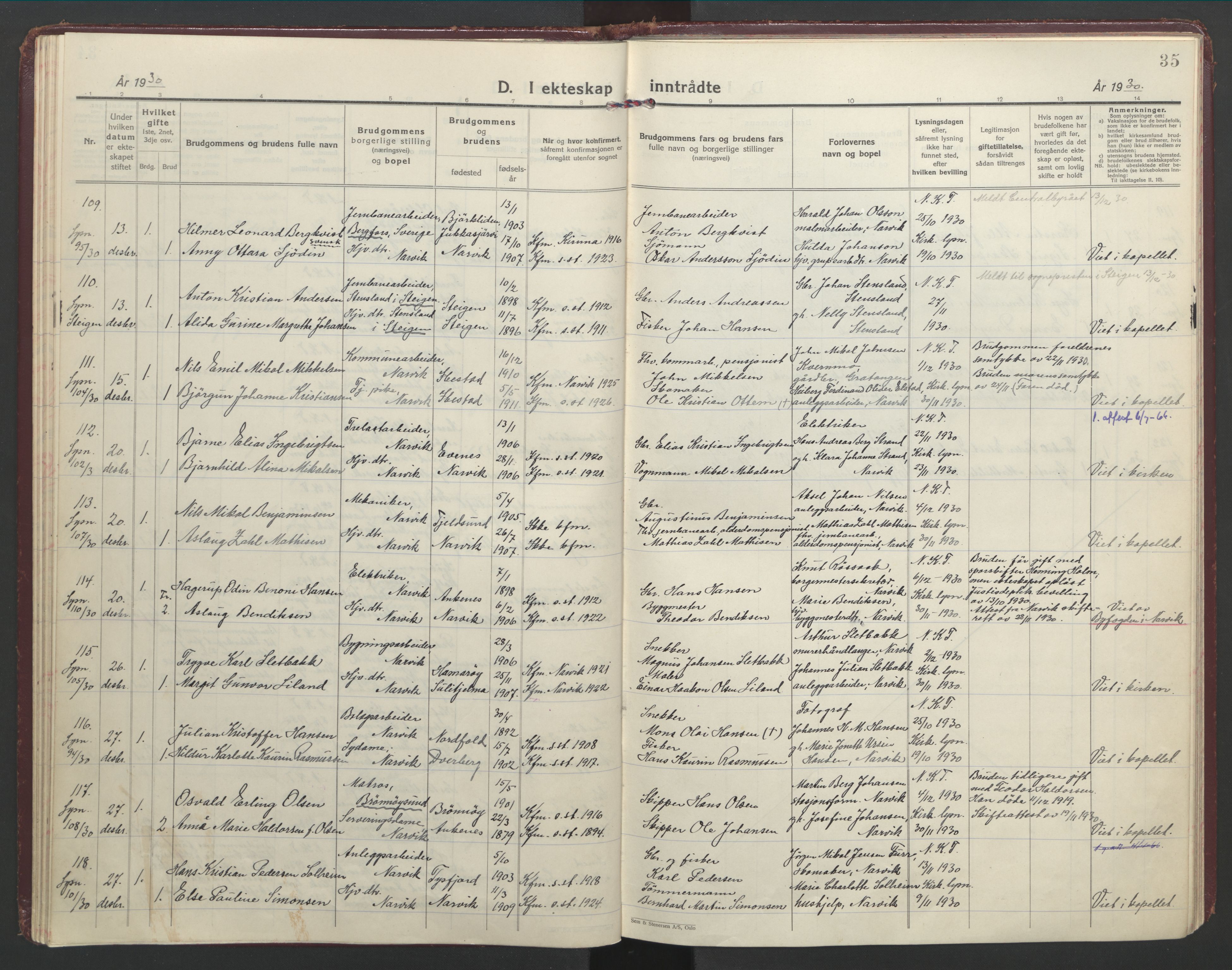 Ministerialprotokoller, klokkerbøker og fødselsregistre - Nordland, AV/SAT-A-1459/871/L1006: Parish register (official) no. 871A22, 1928-1936, p. 35