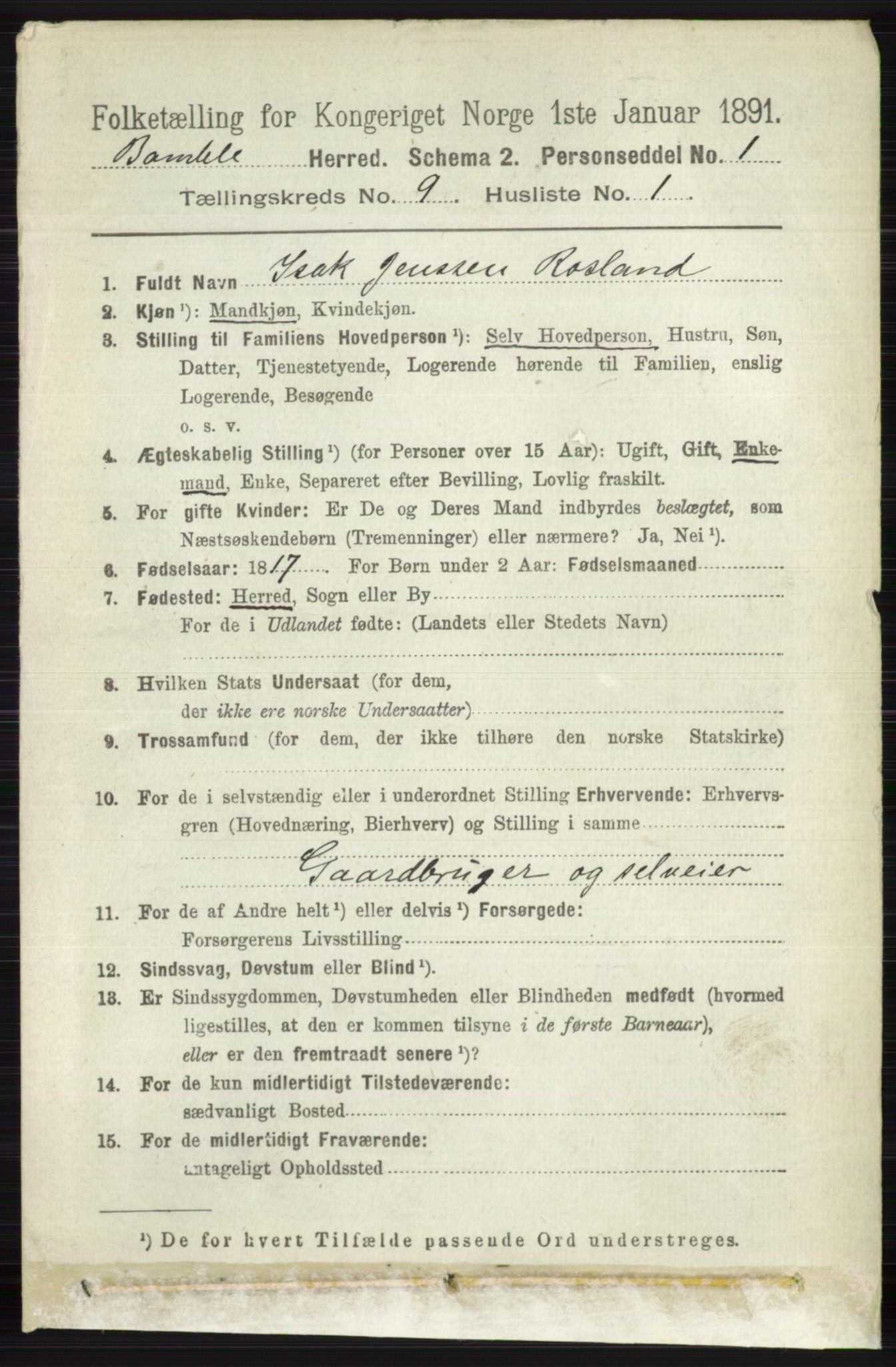 RA, 1891 census for 0814 Bamble, 1891, p. 4185