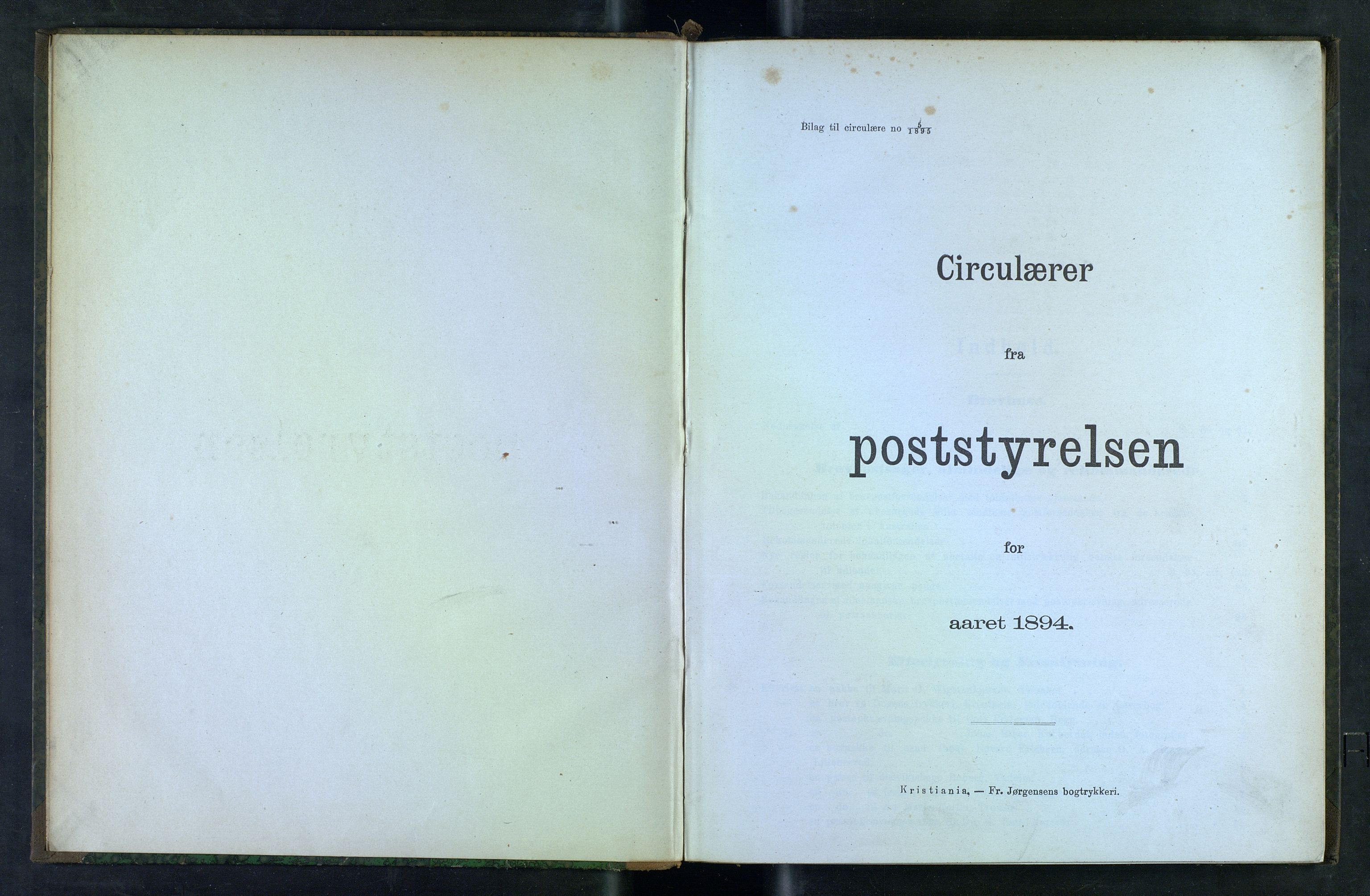 Norges Postmuseums bibliotek, NOPO/-/-/-: Sirkulærer fra Poststyrelsen, 1894