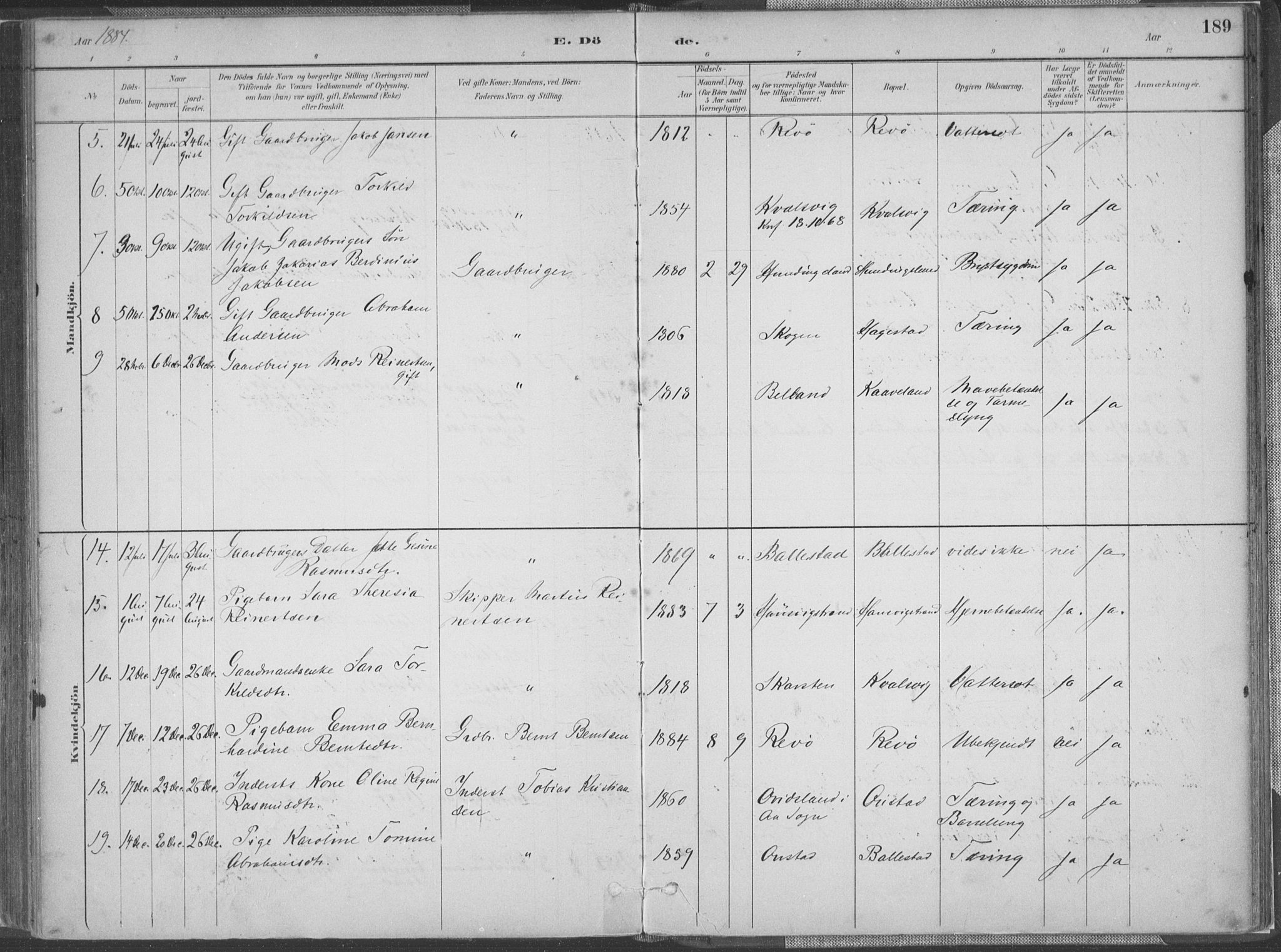 Lyngdal sokneprestkontor, AV/SAK-1111-0029/F/Fa/Faa/L0004: Parish register (official) no. A 4, 1883-1904, p. 189