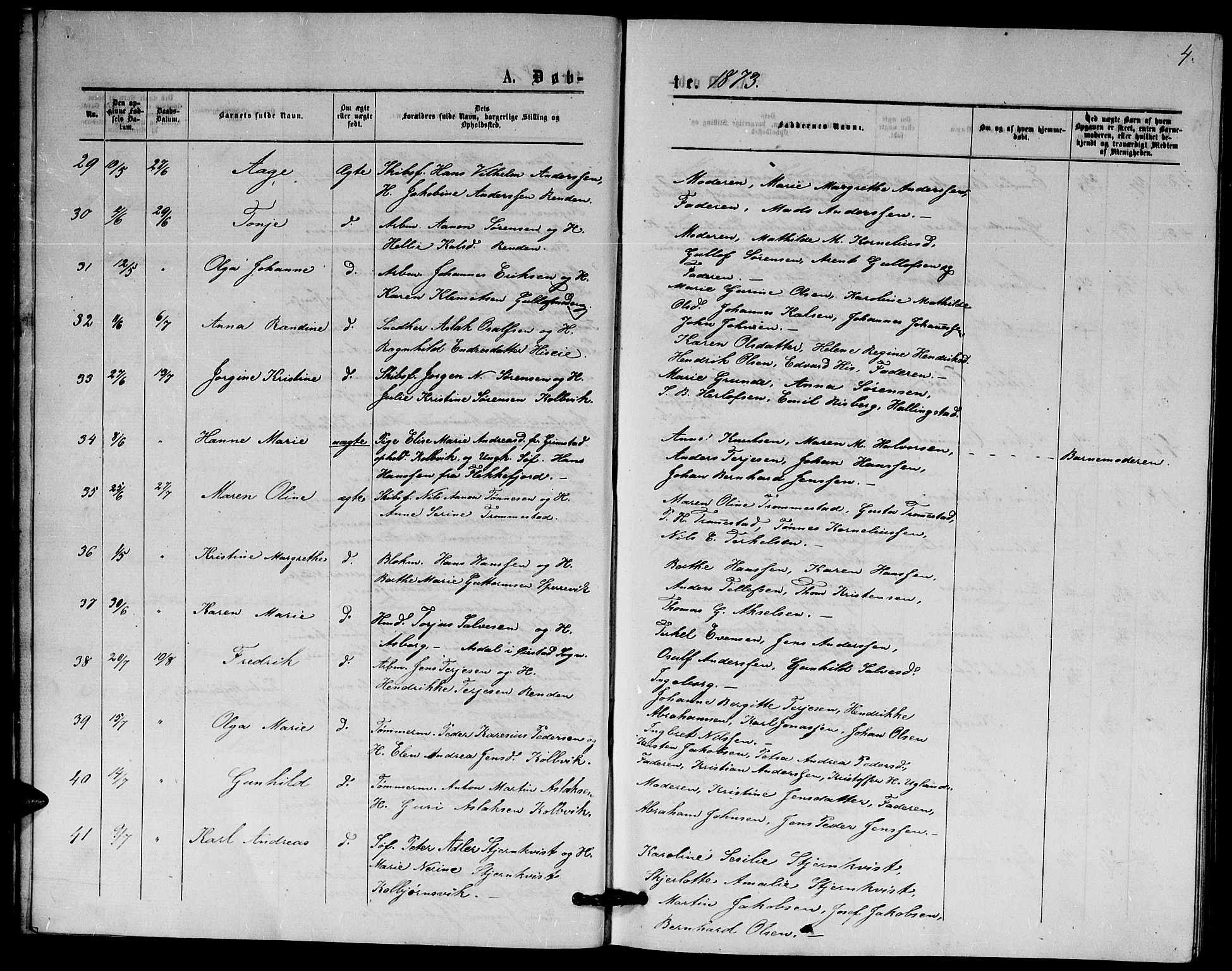 Hisøy sokneprestkontor, AV/SAK-1111-0020/F/Fb/L0002: Parish register (copy) no. B 2, 1873-1885, p. 4