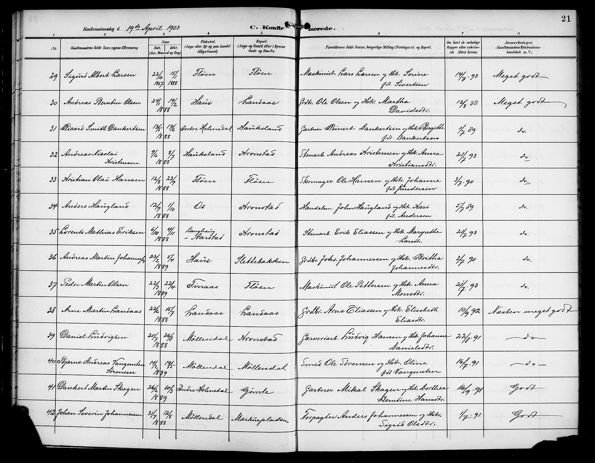 Årstad Sokneprestembete, AV/SAB-A-79301/H/Hab/L0012: Parish register (copy) no. B 2, 1901-1914, p. 21