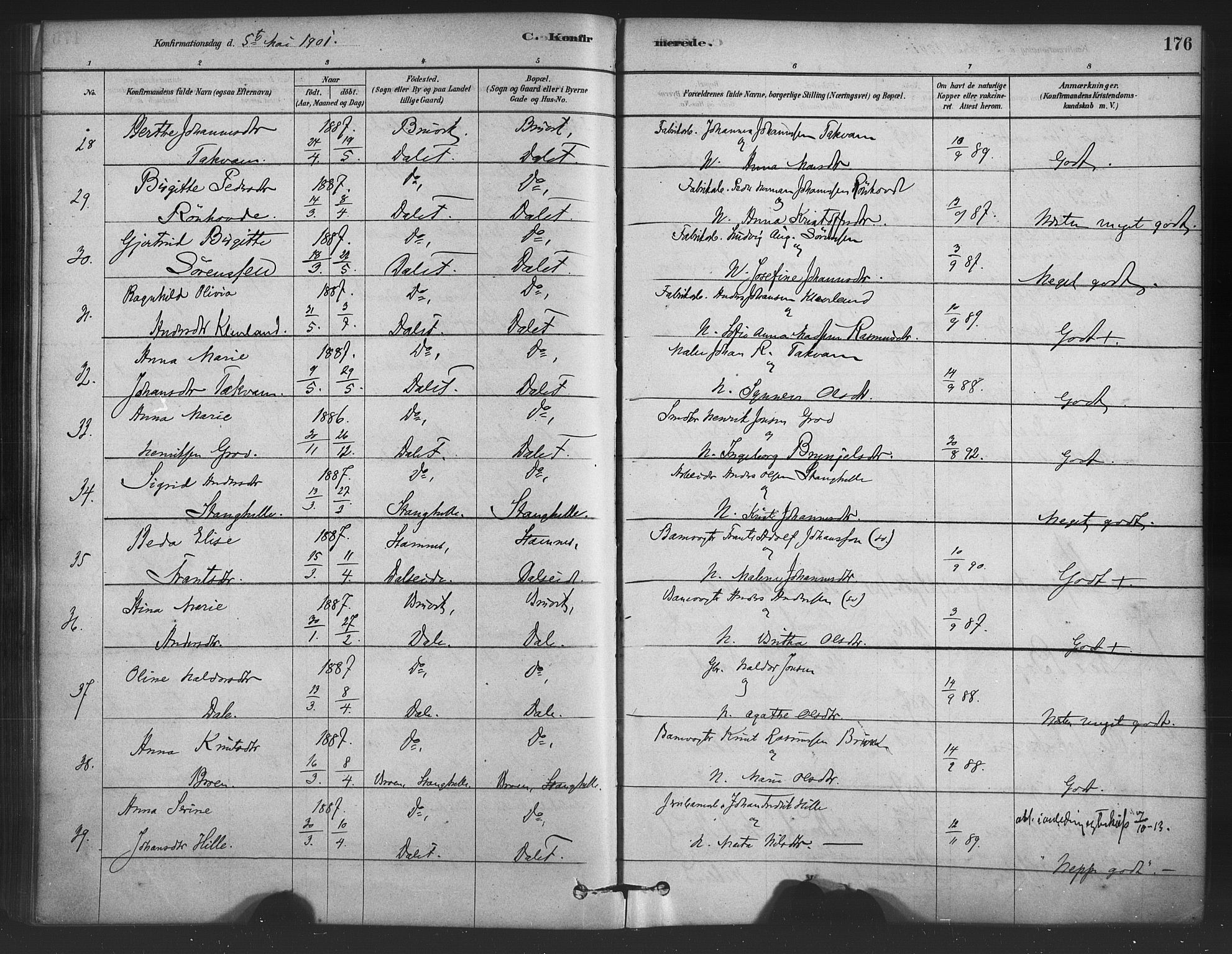 Bruvik Sokneprestembete, AV/SAB-A-74701/H/Haa: Parish register (official) no. B 1, 1878-1904, p. 176