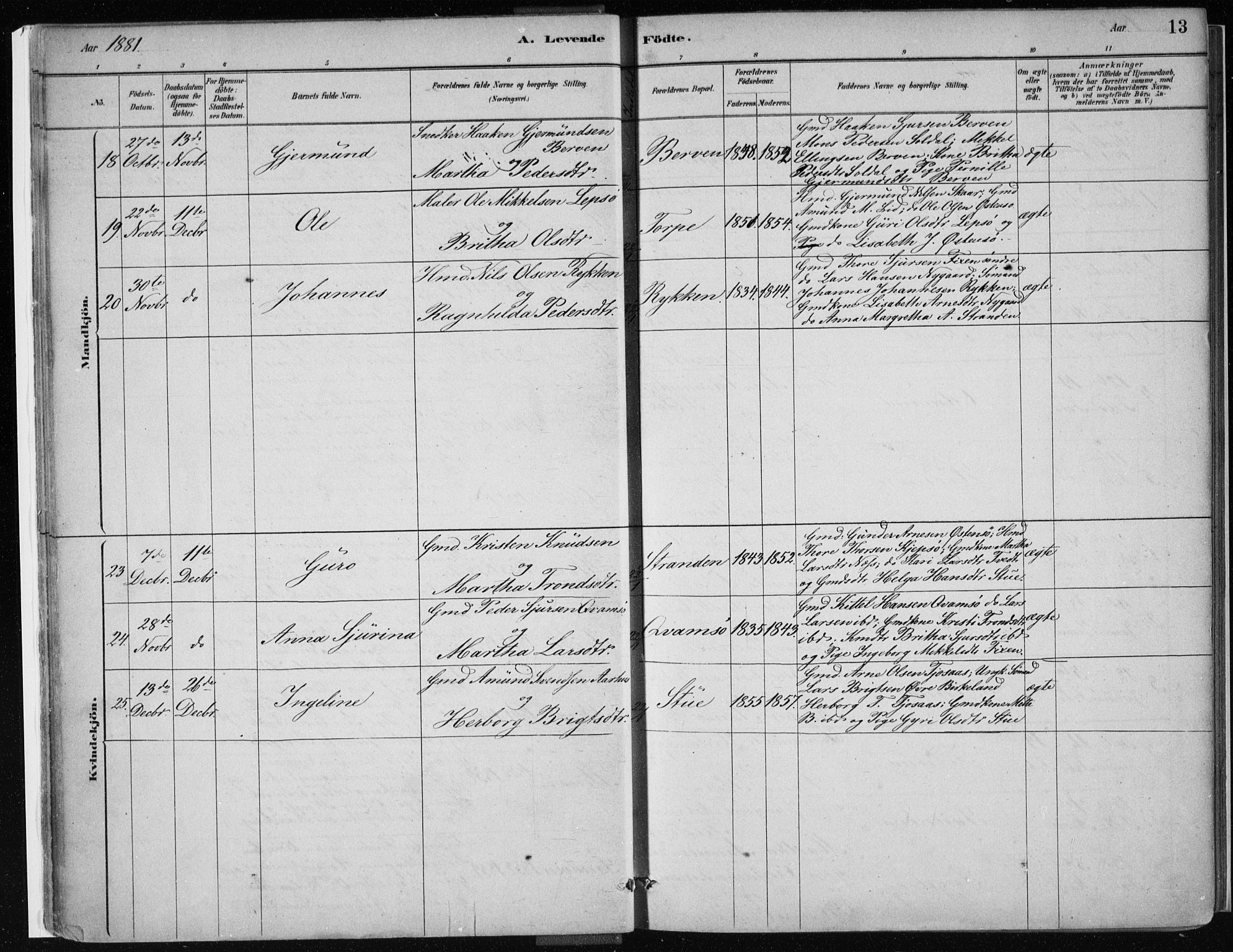 Kvam sokneprestembete, SAB/A-76201/H/Haa: Parish register (official) no. C  1, 1880-1906, p. 13