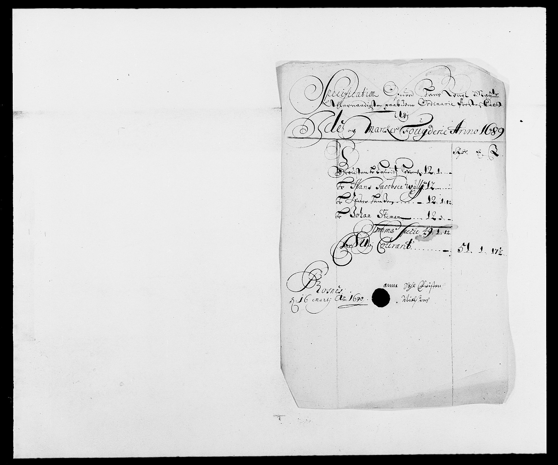 Rentekammeret inntil 1814, Reviderte regnskaper, Fogderegnskap, RA/EA-4092/R01/L0008: Fogderegnskap Idd og Marker, 1689, p. 273