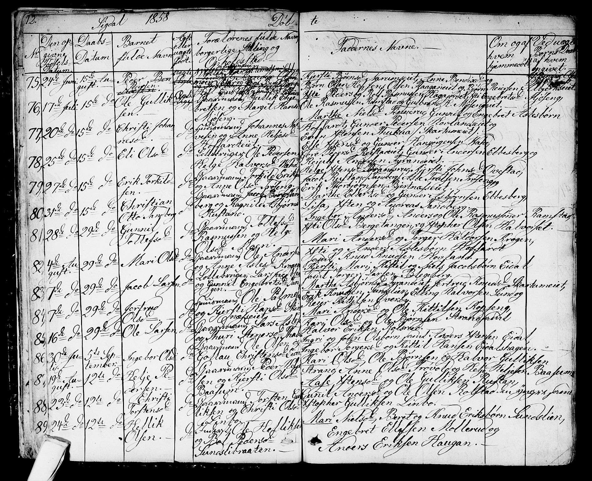 Sigdal kirkebøker, SAKO/A-245/G/Ga/L0003: Parish register (copy) no. I 3, 1857-1878, p. 12