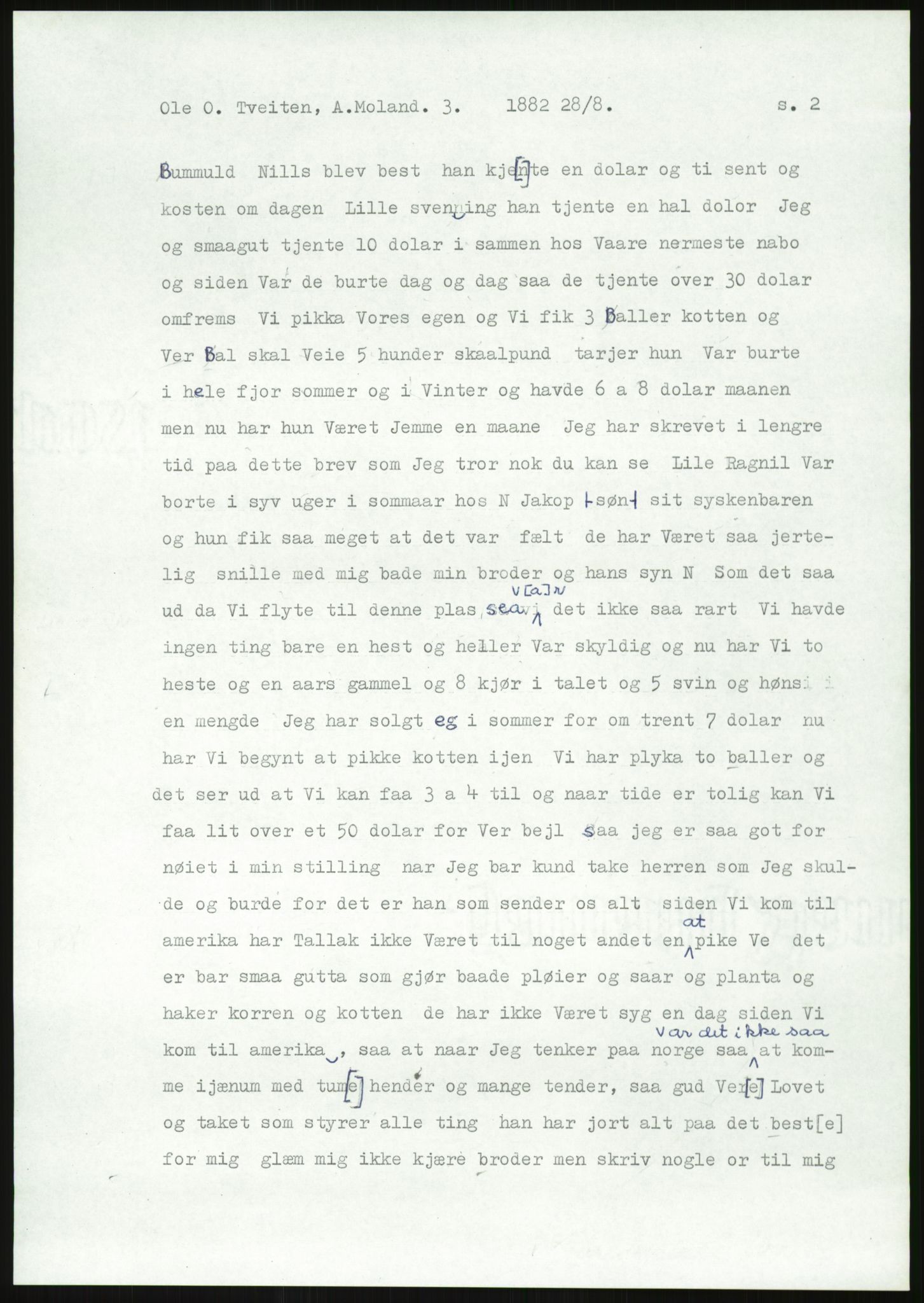 Samlinger til kildeutgivelse, Amerikabrevene, AV/RA-EA-4057/F/L0027: Innlån fra Aust-Agder: Dannevig - Valsgård, 1838-1914, p. 697