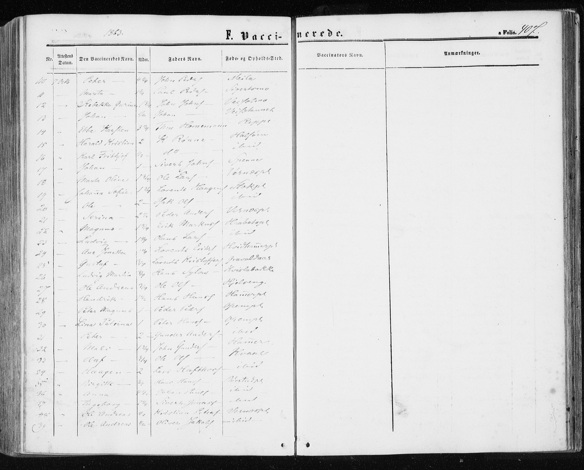 Ministerialprotokoller, klokkerbøker og fødselsregistre - Nord-Trøndelag, SAT/A-1458/709/L0075: Parish register (official) no. 709A15, 1859-1870, p. 407