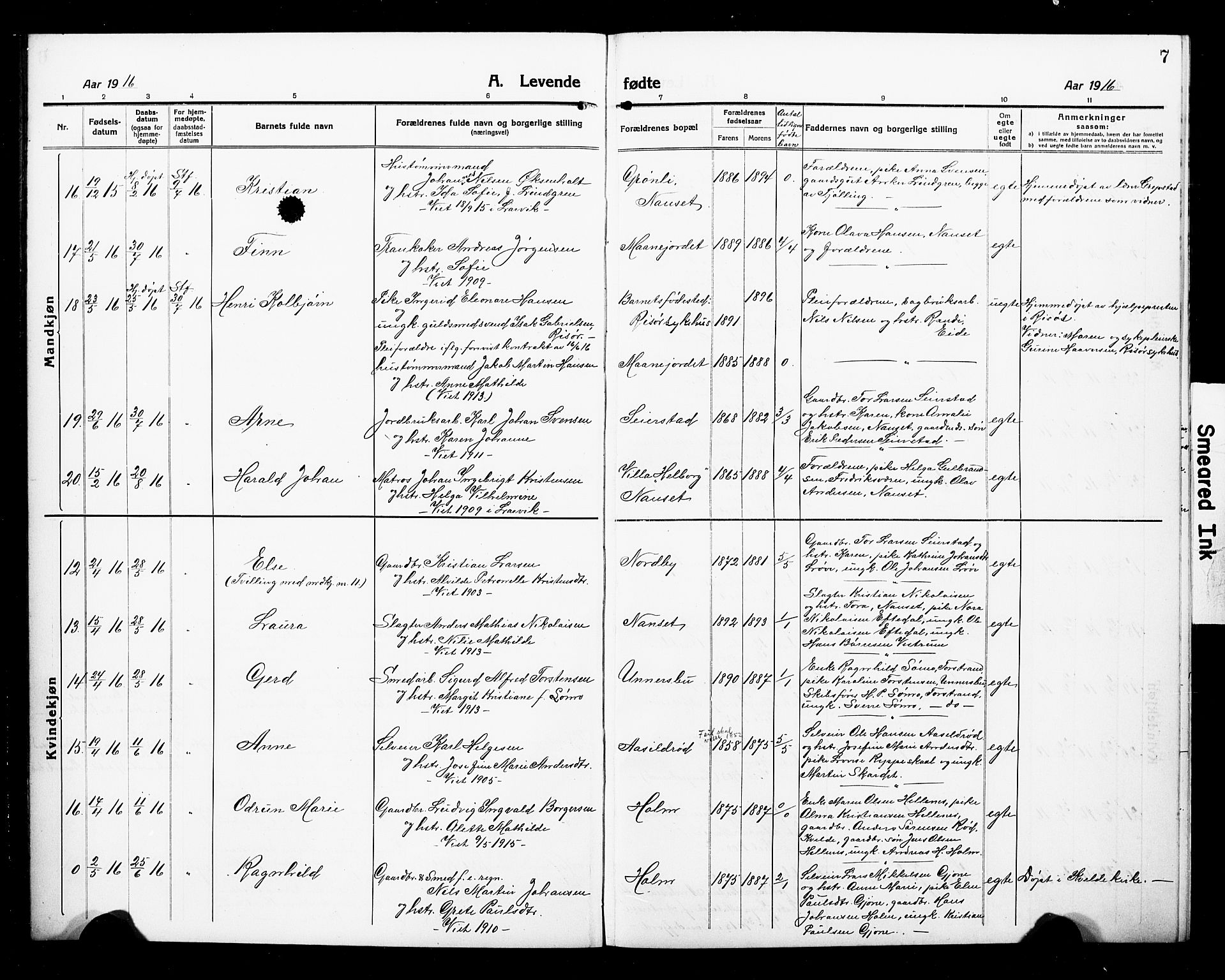 Hedrum kirkebøker, AV/SAKO-A-344/G/Ga/L0005: Parish register (copy) no. I 5, 1916-1930, p. 7
