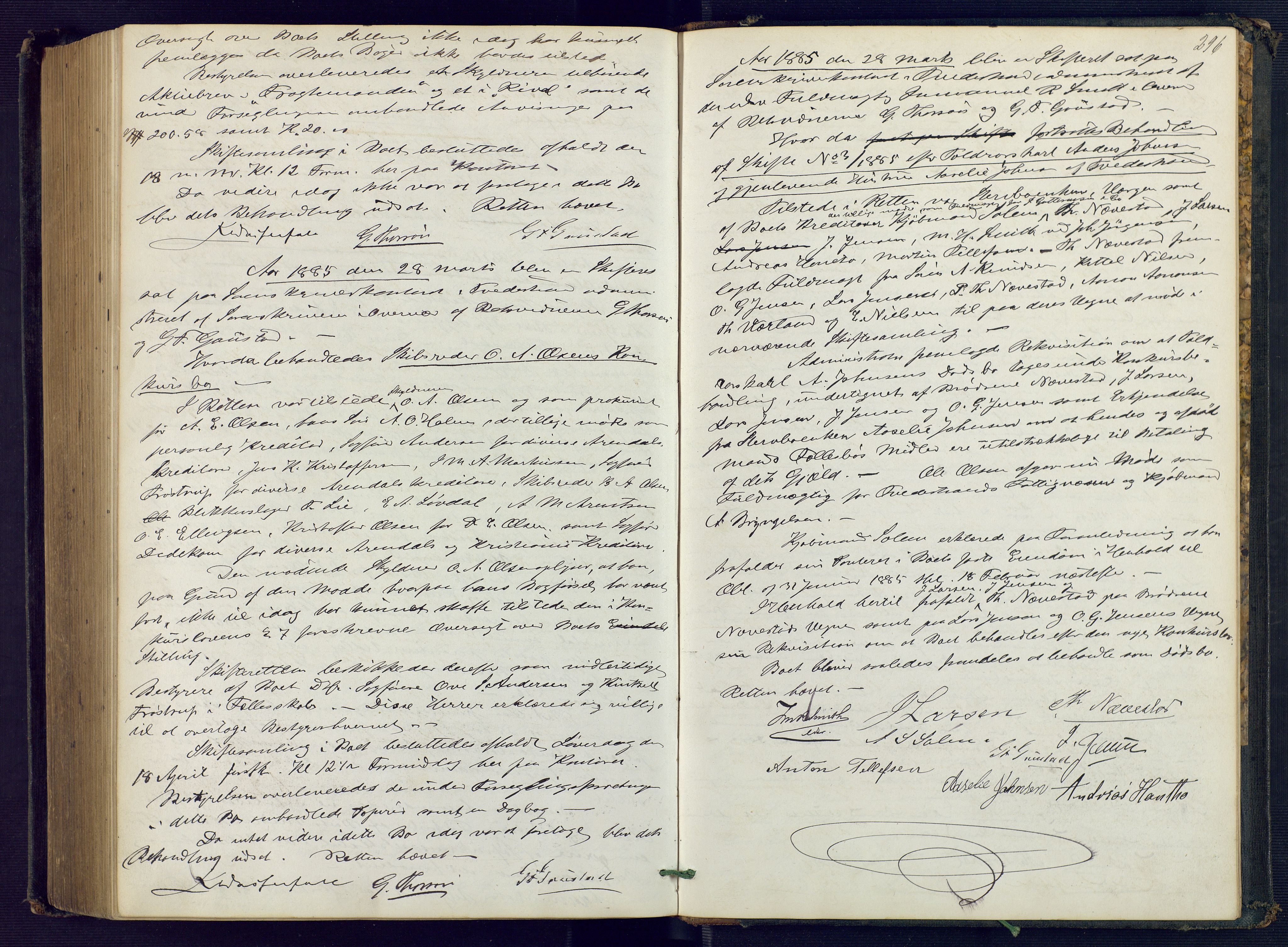 Holt sorenskriveri, AV/SAK-1221-0002/H/Hc/L0016: Skiftebehandlingsprotokoll nr. 7, 1879-1885, p. 295b-296a