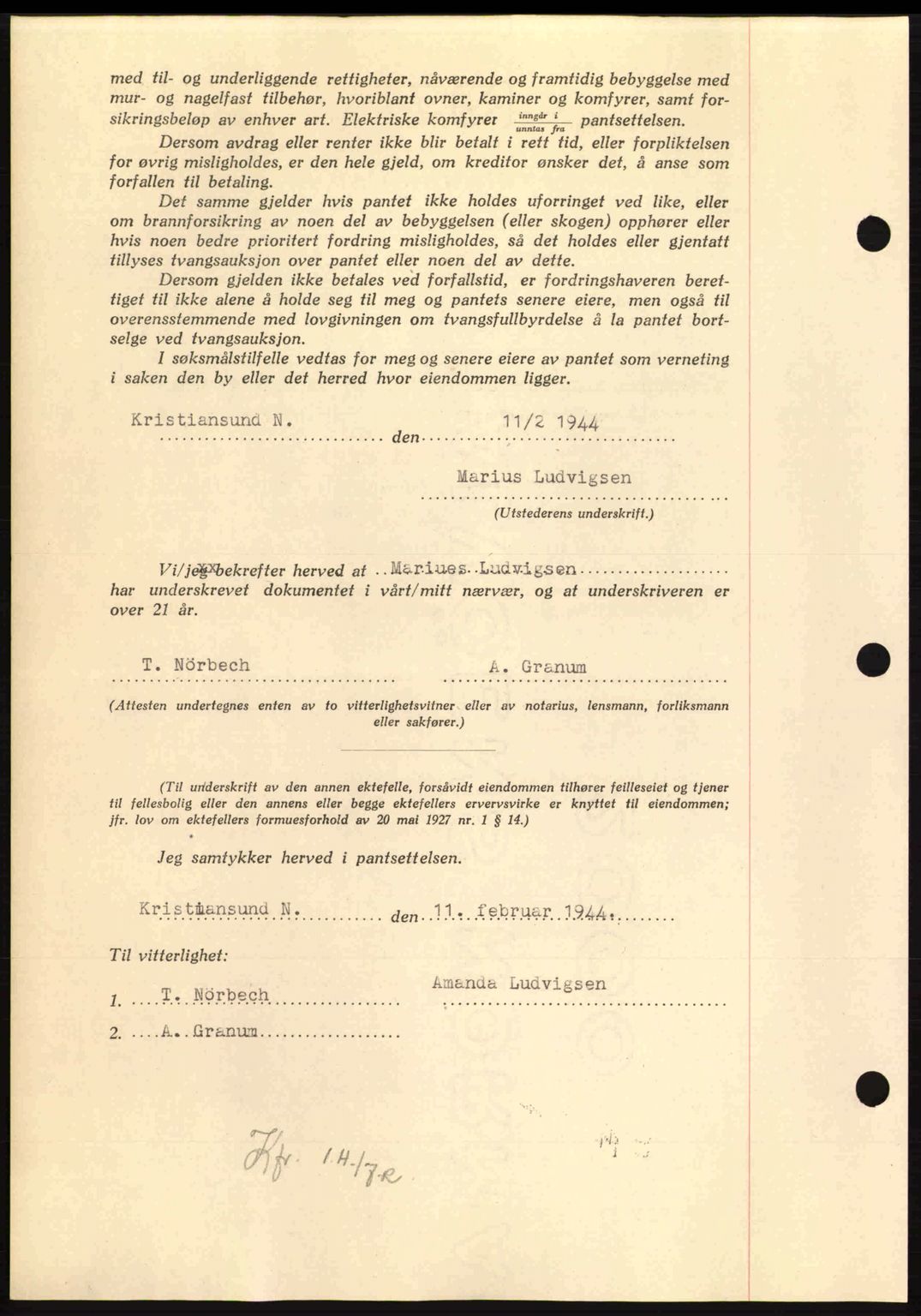 Nordmøre sorenskriveri, AV/SAT-A-4132/1/2/2Ca: Mortgage book no. B91, 1943-1944, Diary no: : 274/1944