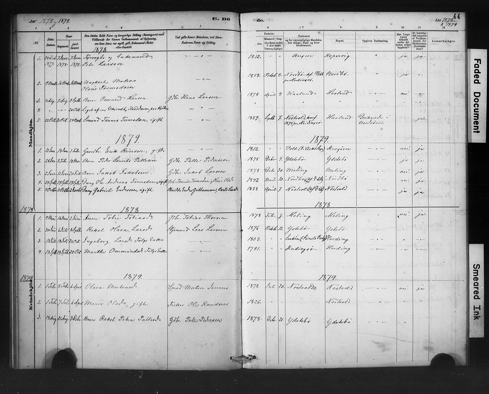Rennesøy sokneprestkontor, SAST/A -101827/H/Ha/Haa/L0011: Parish register (official) no. A 11, 1878-1887, p. 44