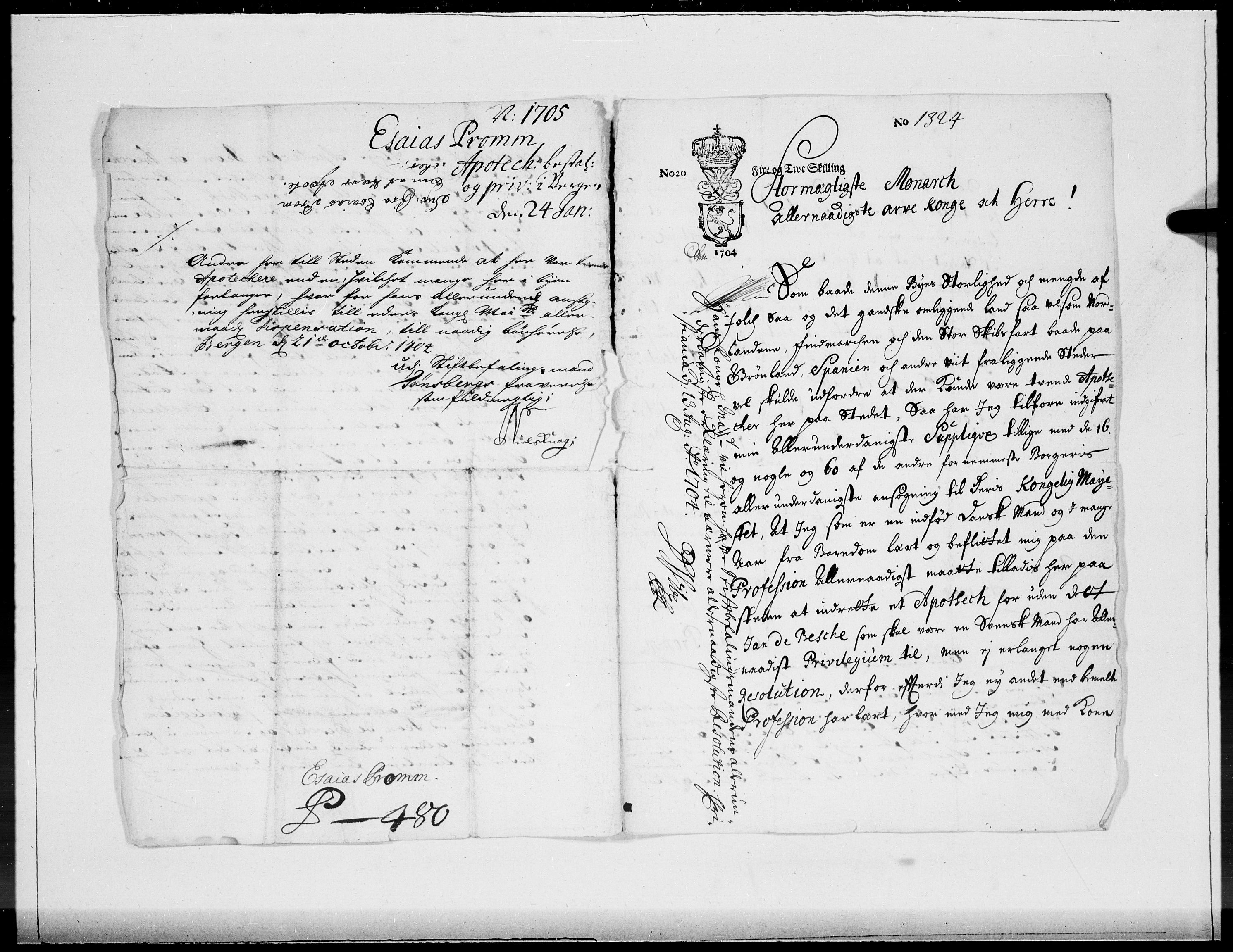 Danske Kanselli 1572-1799, AV/RA-EA-3023/F/Fc/Fcc/Fcca/L0058: Norske innlegg 1572-1799, 1705, p. 33