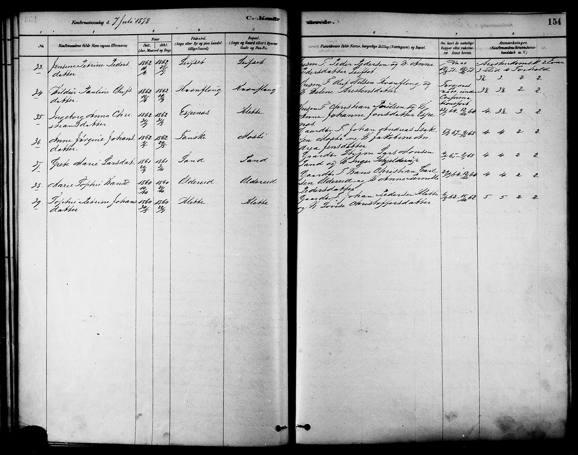 Ministerialprotokoller, klokkerbøker og fødselsregistre - Nordland, AV/SAT-A-1459/852/L0740: Parish register (official) no. 852A10, 1878-1894, p. 154