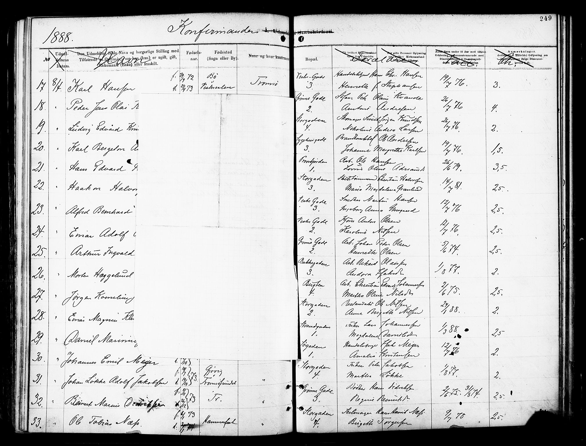 Tromsø sokneprestkontor/stiftsprosti/domprosti, SATØ/S-1343/G/Ga/L0014kirke: Parish register (official) no. 14, 1878-1888, p. 249