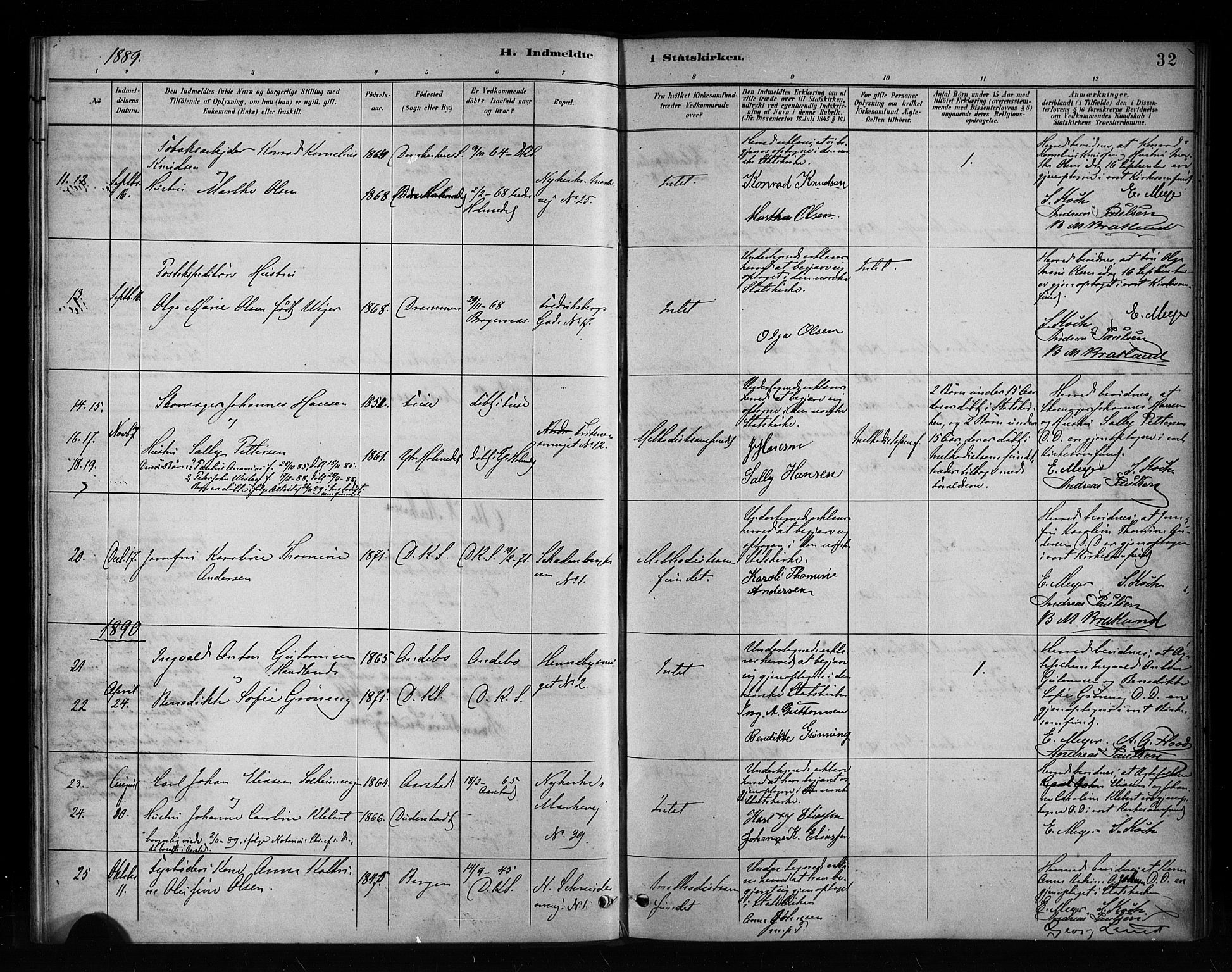 Nykirken Sokneprestembete, SAB/A-77101/H/Haa/L0053: Parish register (official) no. H 2, 1887-1897, p. 32