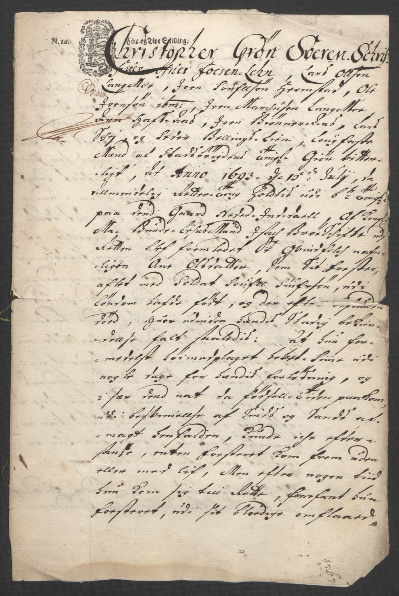 Rentekammeret inntil 1814, Reviderte regnskaper, Fogderegnskap, AV/RA-EA-4092/R57/L3849: Fogderegnskap Fosen, 1692-1693, p. 577