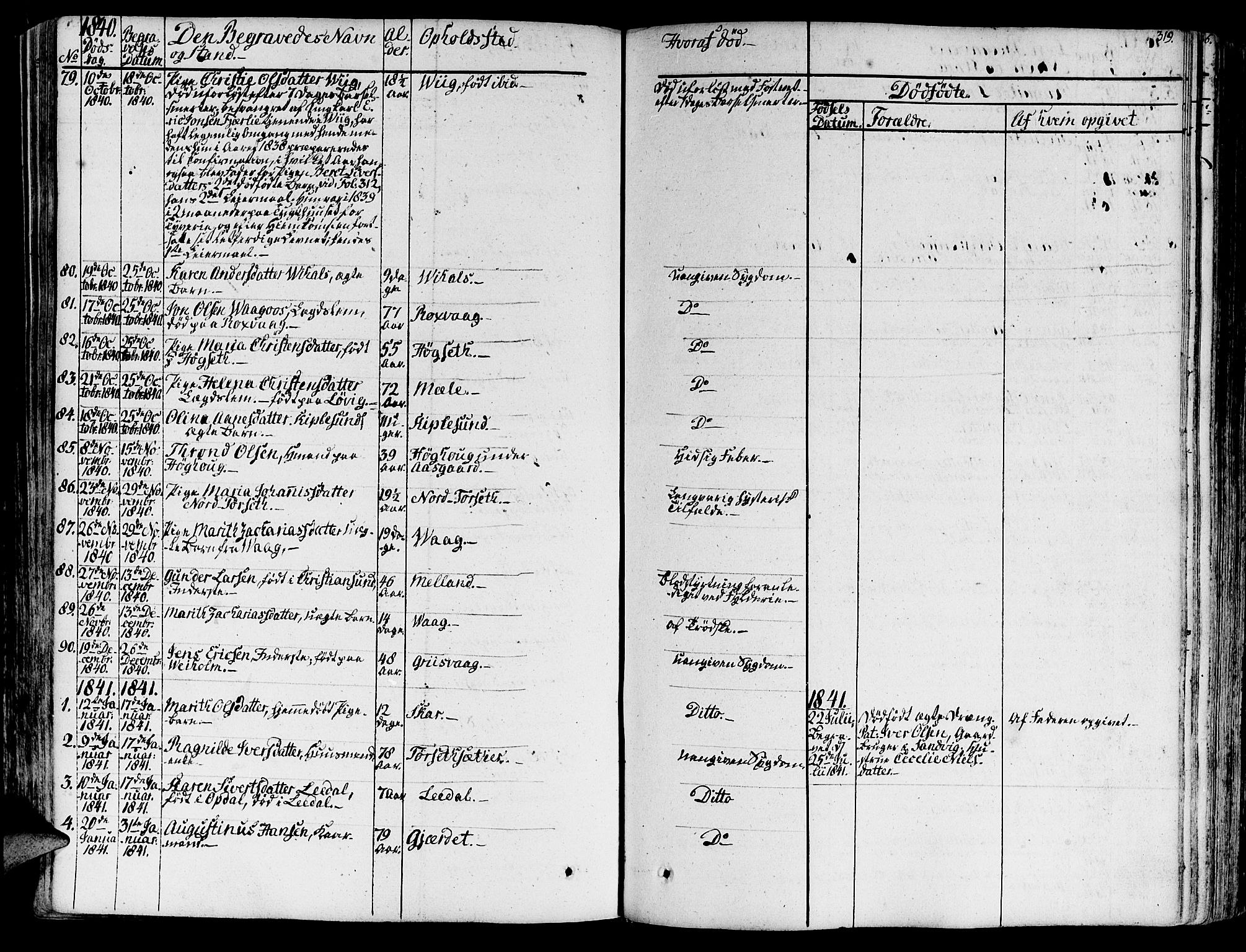Ministerialprotokoller, klokkerbøker og fødselsregistre - Møre og Romsdal, SAT/A-1454/578/L0904: Parish register (official) no. 578A03, 1836-1858, p. 319