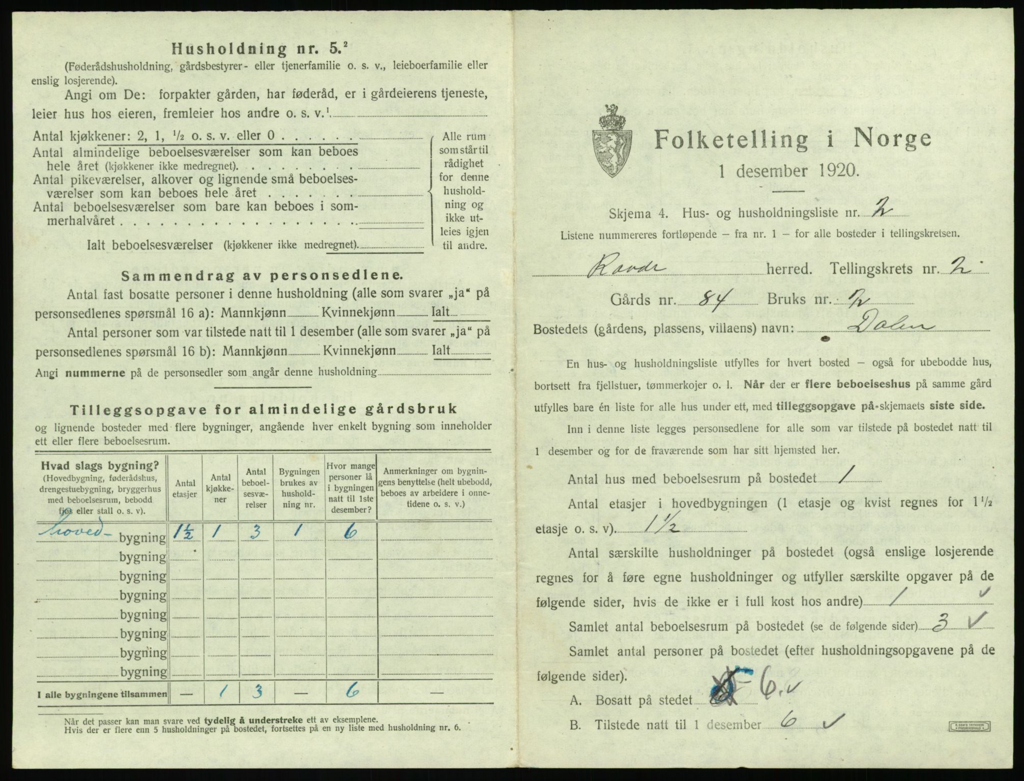 SAT, 1920 census for Rovde, 1920, p. 69