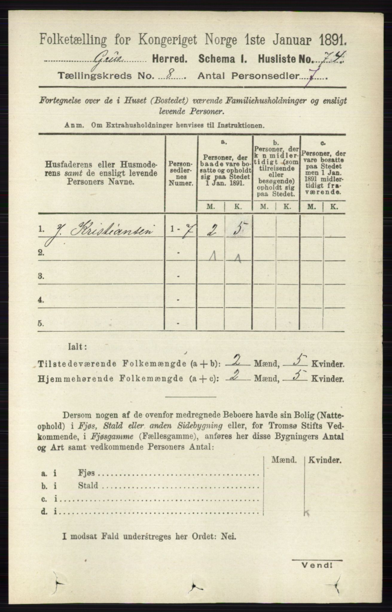 RA, 1891 census for 0423 Grue, 1891, p. 4307