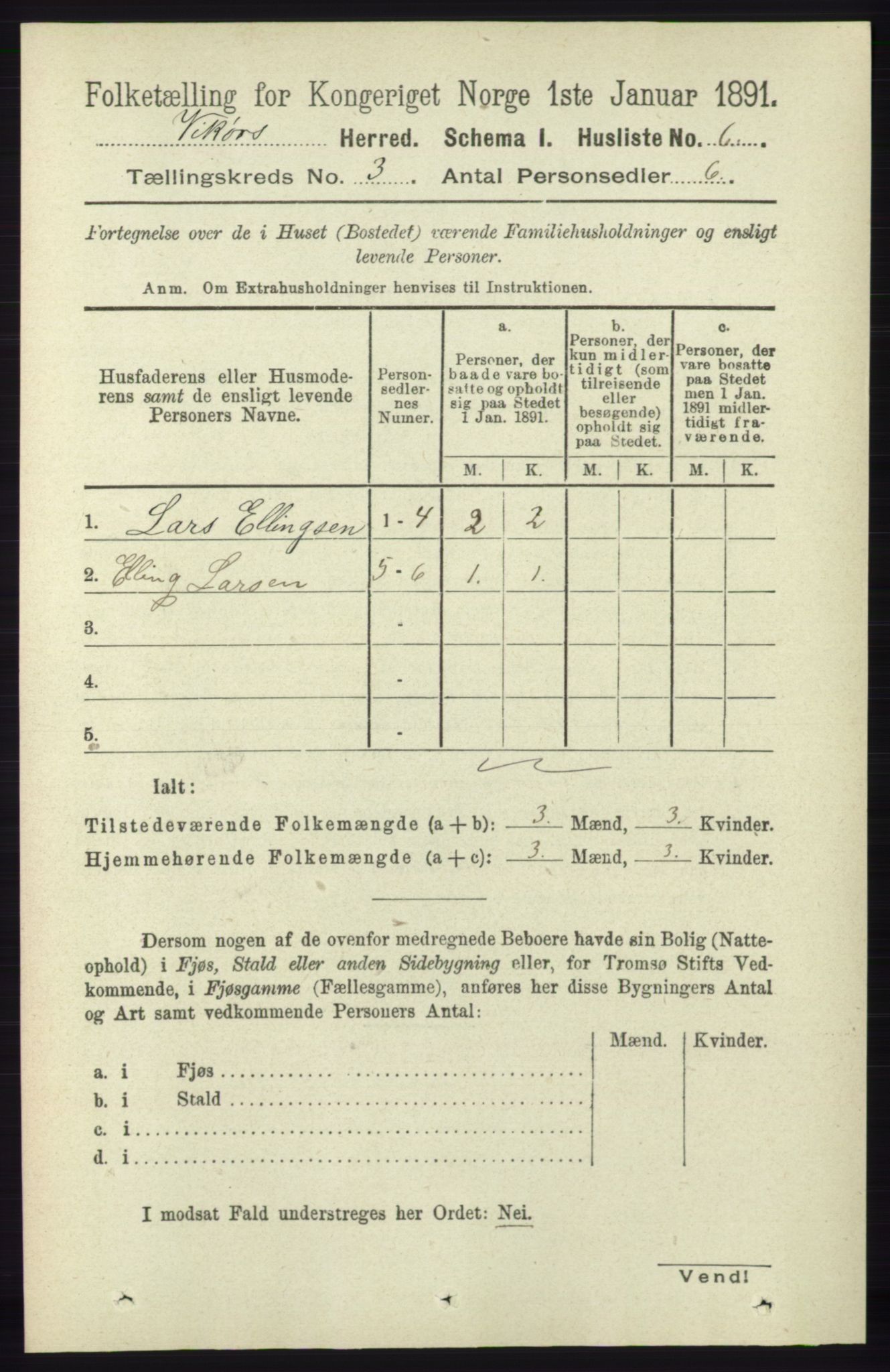 RA, 1891 census for 1238 Vikør, 1891, p. 698