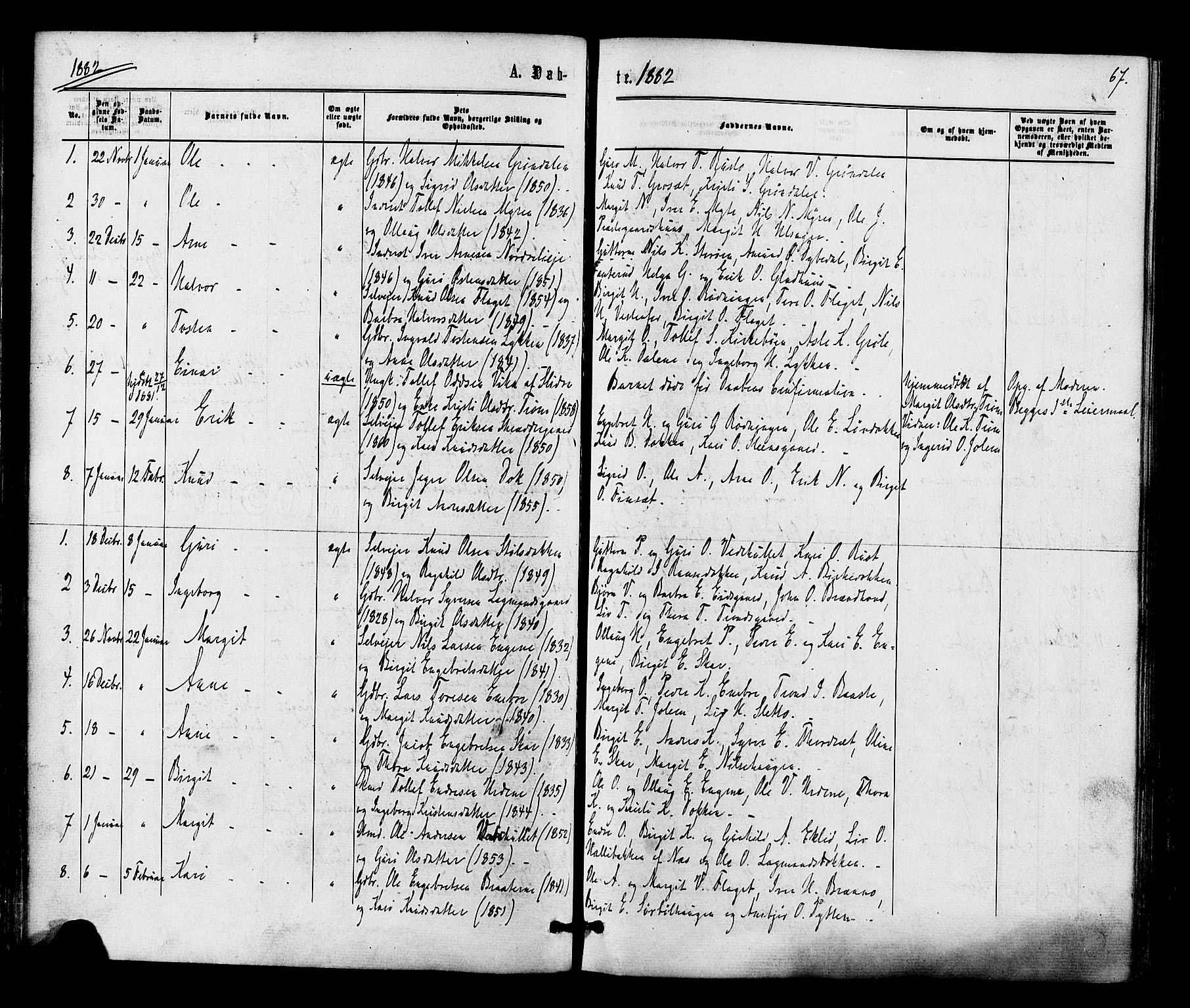 Gol kirkebøker, SAKO/A-226/F/Fa/L0004: Parish register (official) no. I 4, 1876-1886, p. 67