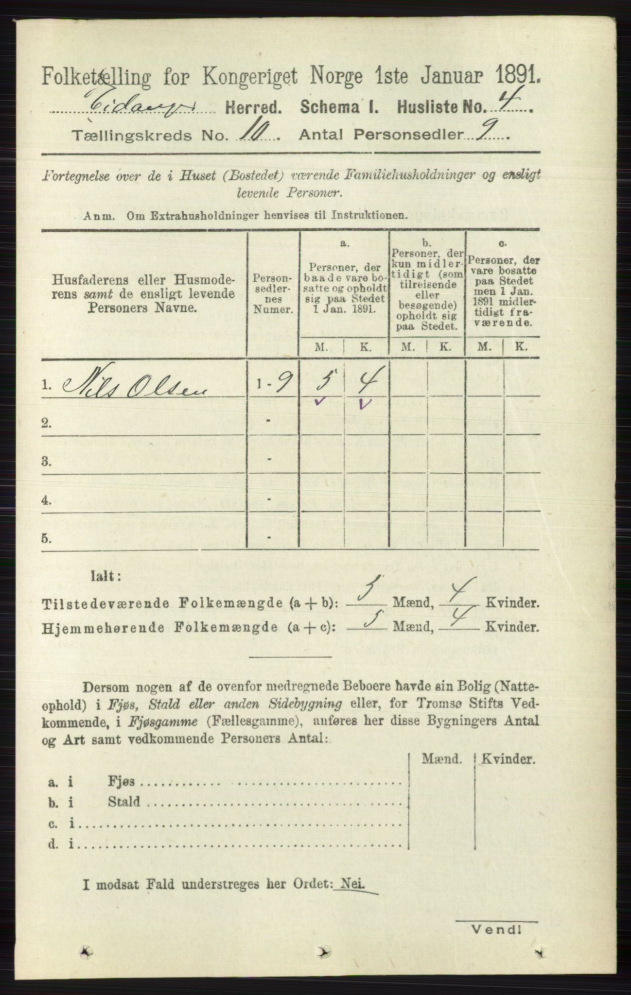 RA, 1891 census for 0813 Eidanger, 1891, p. 3883